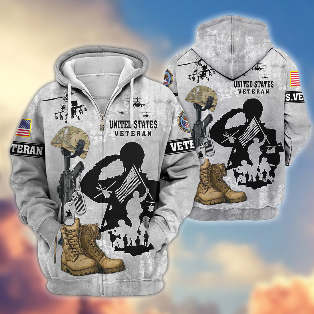 Premium US Veteran Zip Hoodie VPVC608007, Gifts For US Veteran, Gifts On Father's Day, Veterans Day.