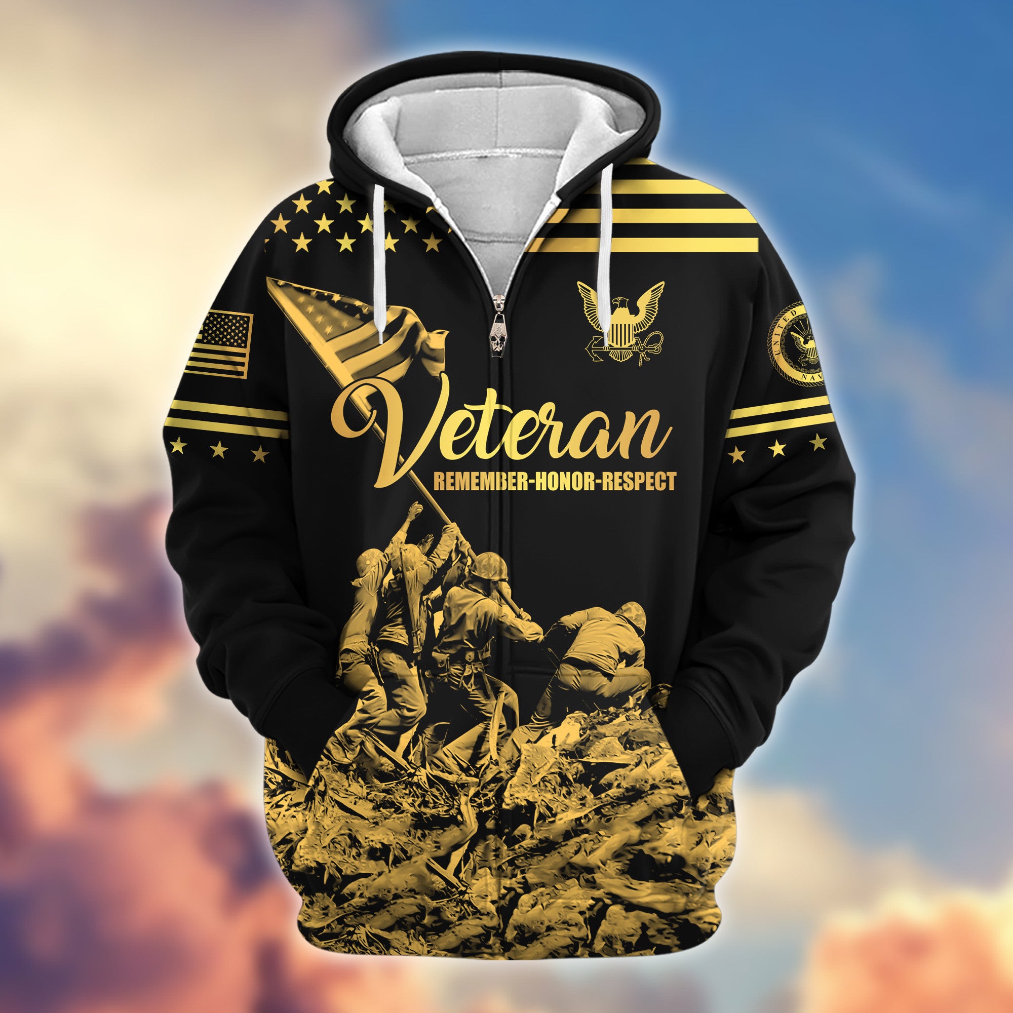 Premium US Navy Zip Hoodie VPVC608102, Gifts For Navy Veteran, Gifts On Father's Day, Veterans Day.