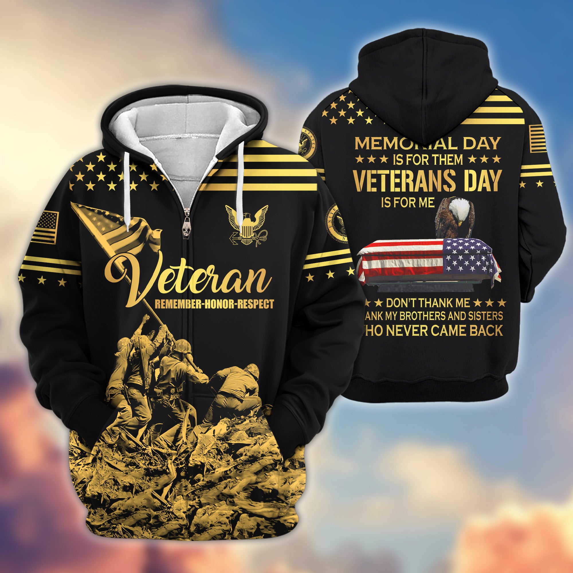 Premium US Navy Zip Hoodie VPVC608102, Gifts For Navy Veteran, Gifts On Father's Day, Veterans Day.