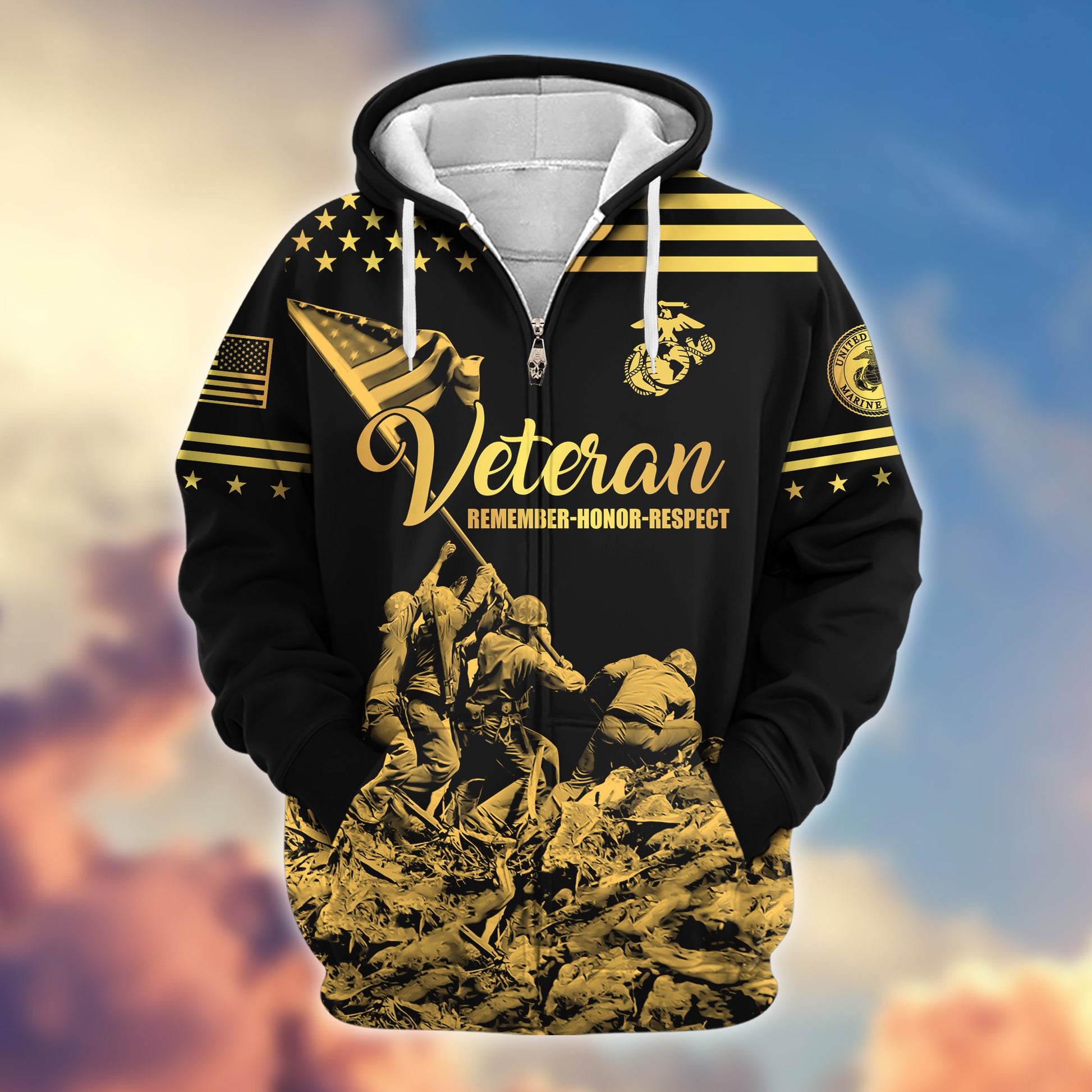 Premium USMC Zip Hoodie VPVC608103, Gifts For Marine Veteran, Gifts On Father's Day, Veterans Day.