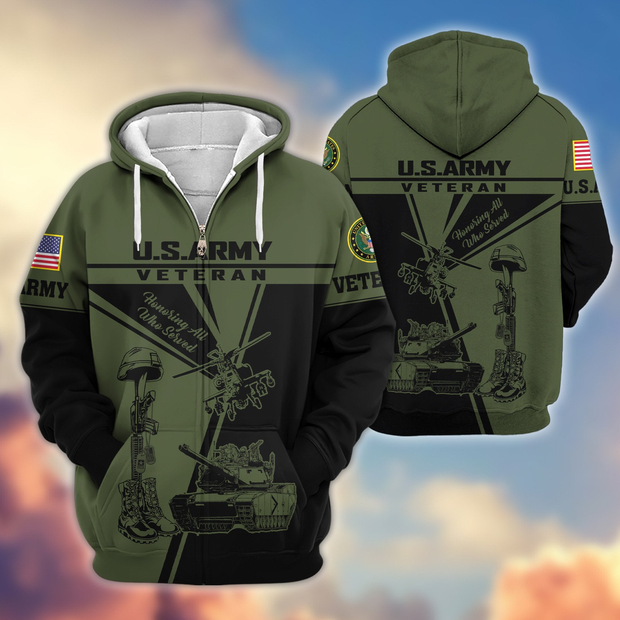 Premium US Army Zip Hoodie VPVC608201, Gifts For Army Veteran, Gifts On Father's Day, Veterans Day.