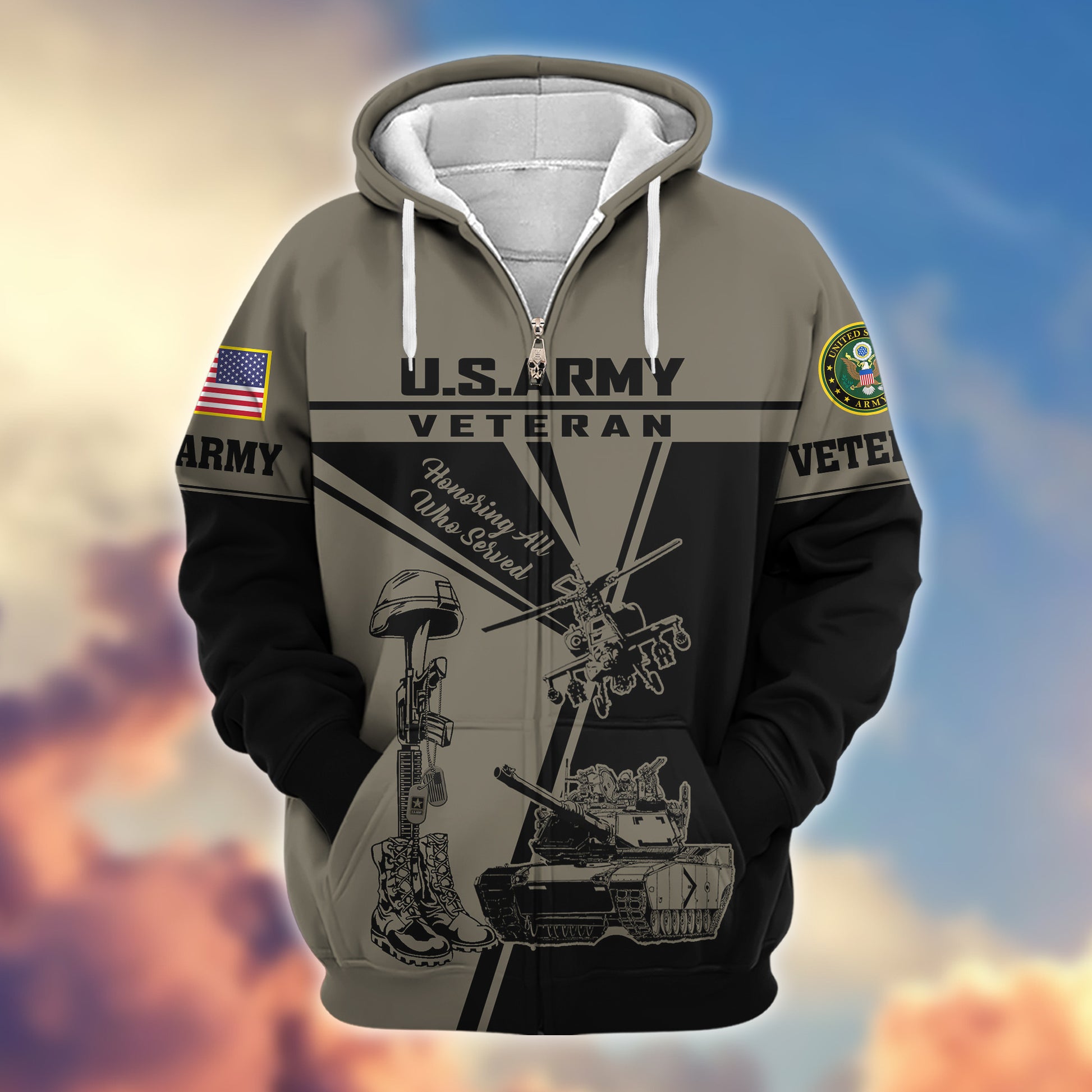 Premium US Army Zip Hoodie VPVC608210, Gifts For Army Veteran, Gifts On Father's Day, Veterans Day.