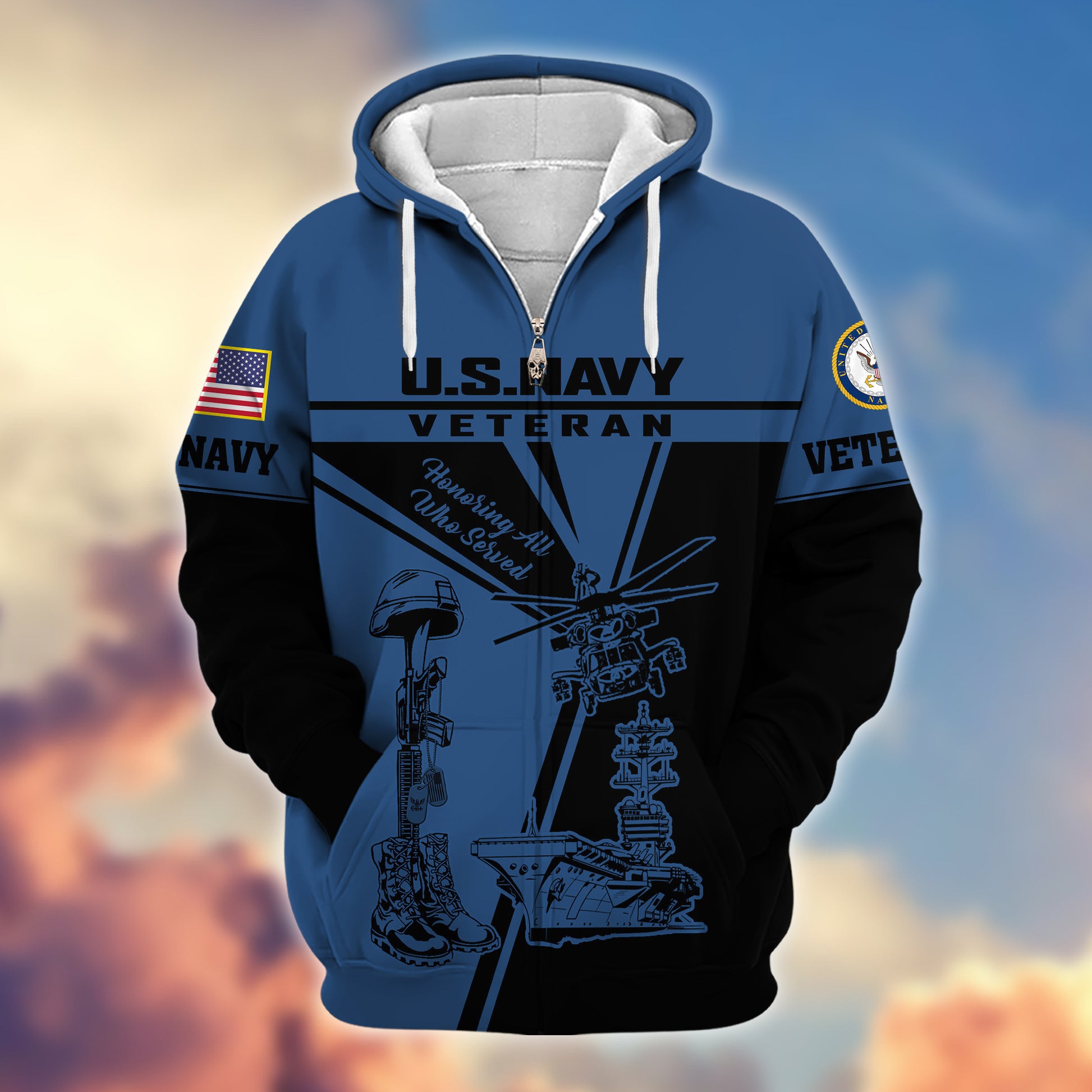 Premium US Navy Zip Hoodie VPVC608202, Gifts For Navy Veteran, Gifts On Father's Day, Veterans Day.