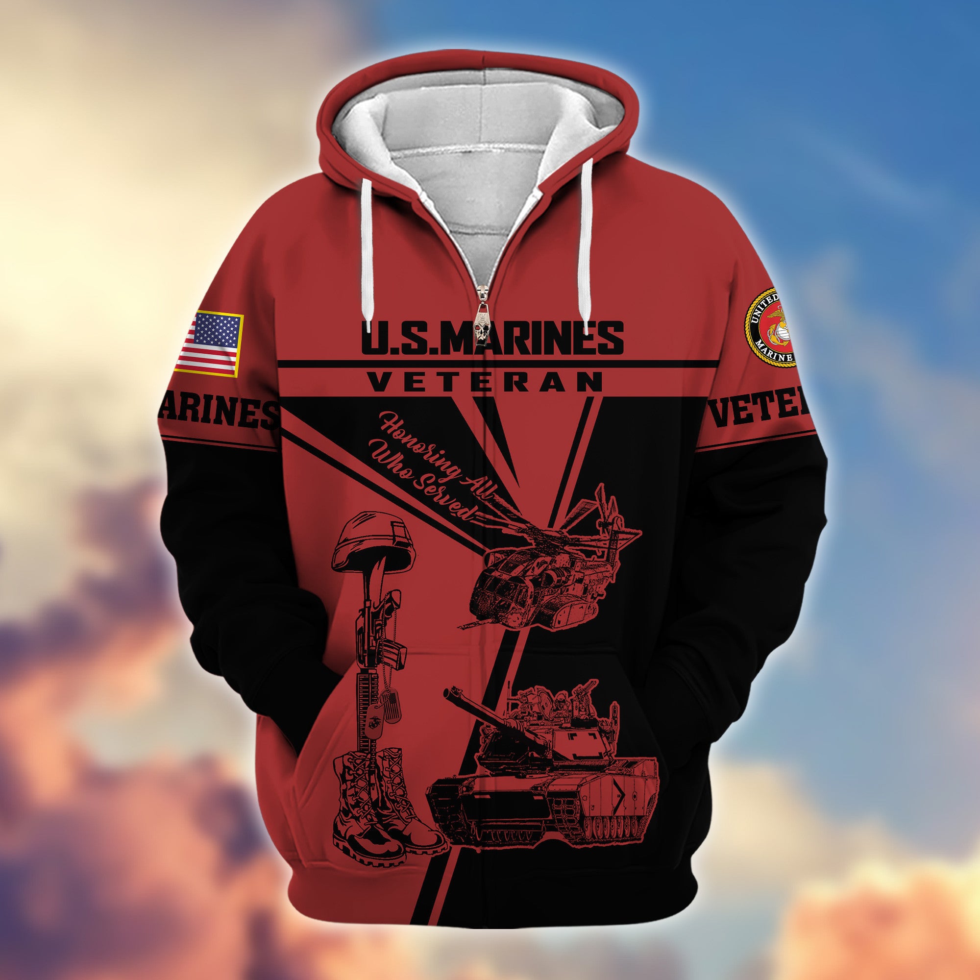 Premium USMC Zip Hoodie VPVC608203, Gifts For Marine Veteran, Gifts On Father's Day, Veterans Day.