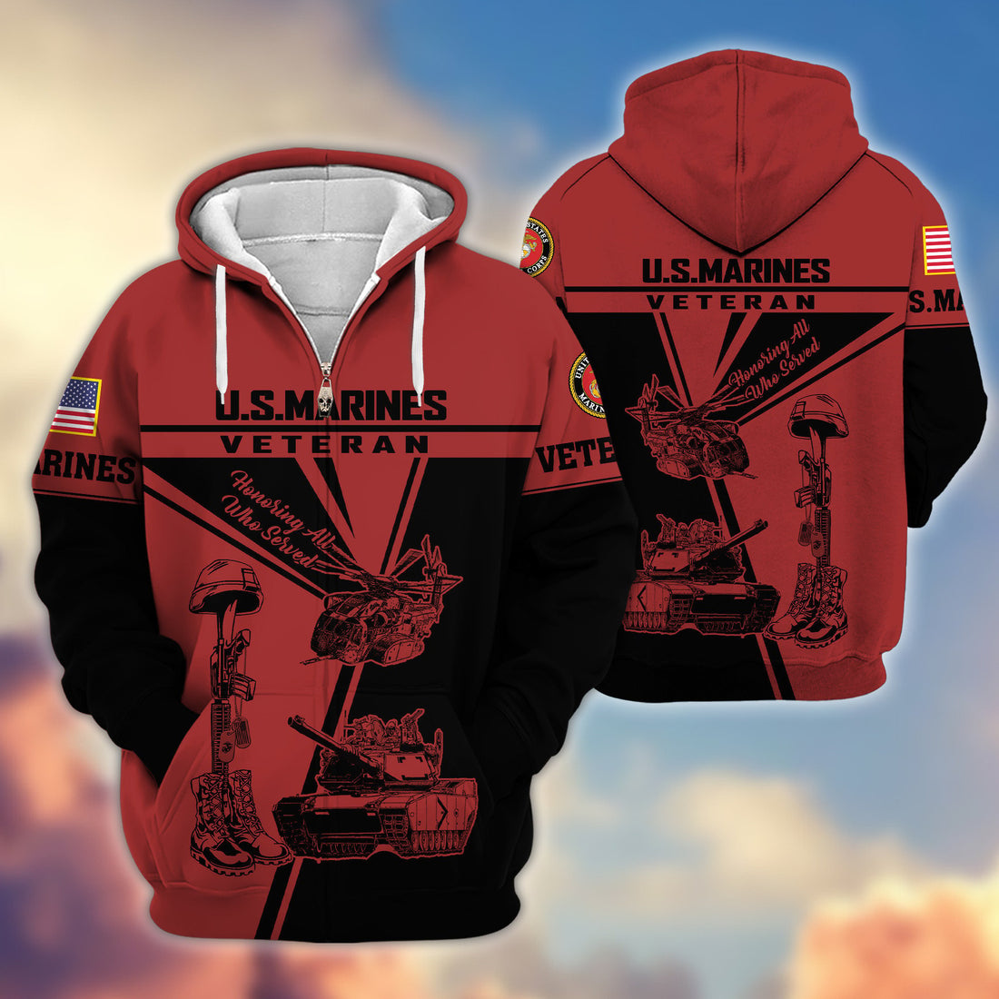 Premium USMC Zip Hoodie VPVC608203, Gifts For Marine Veteran, Gifts On Father's Day, Veterans Day.