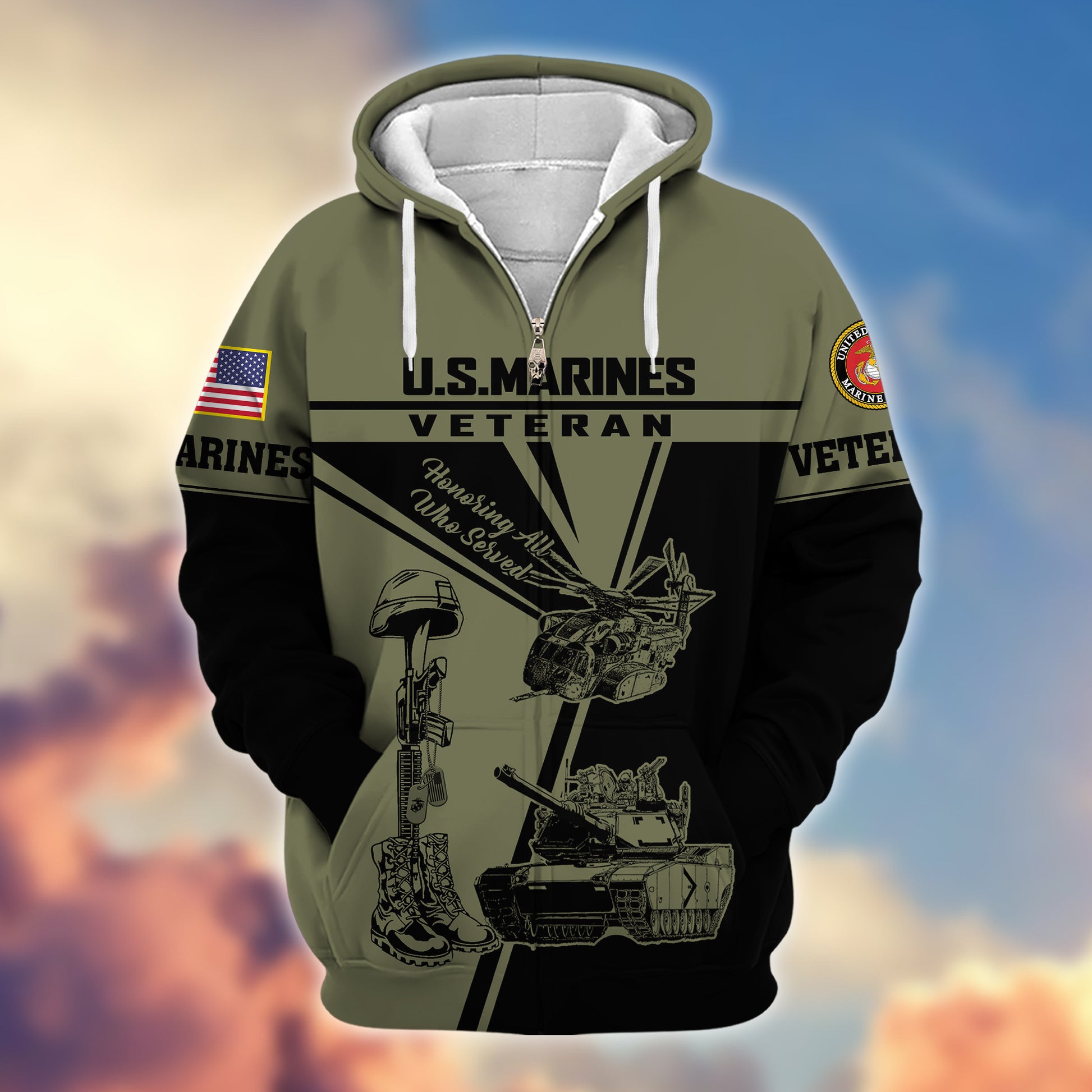 Premium USMC Zip Hoodie VPVC608211, Gifts For Marine Veteran, Gifts On Father's Day, Veterans Day.