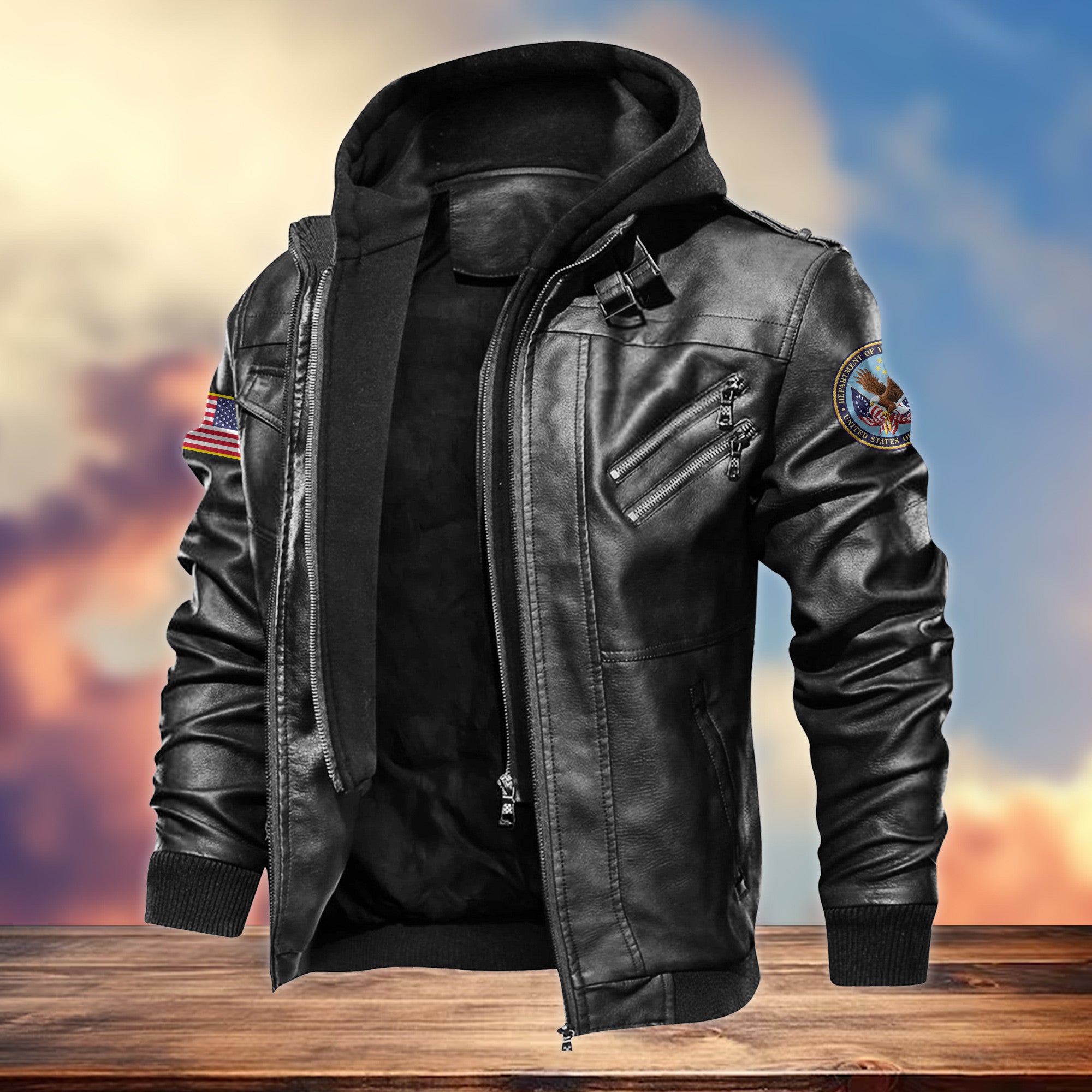Premium US Veteran Leather Jacket VPVC701607, Gifts For US Veteran, Gifts On Father's Day, Armed Forces Day, Veterans Day.