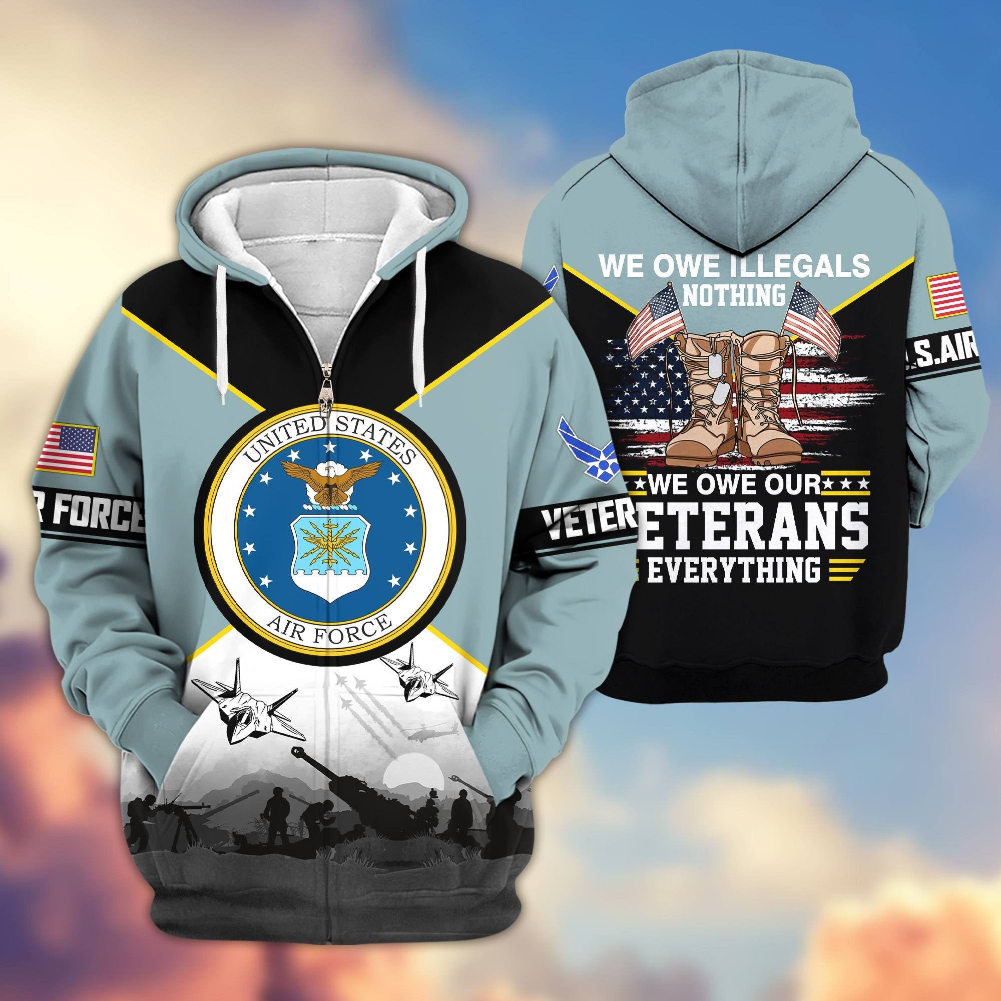 Premium US Veterans Zip Hoodie ATTN060821, Gifts For US Veterans, Gifts On Father's Day, Veterans Day.