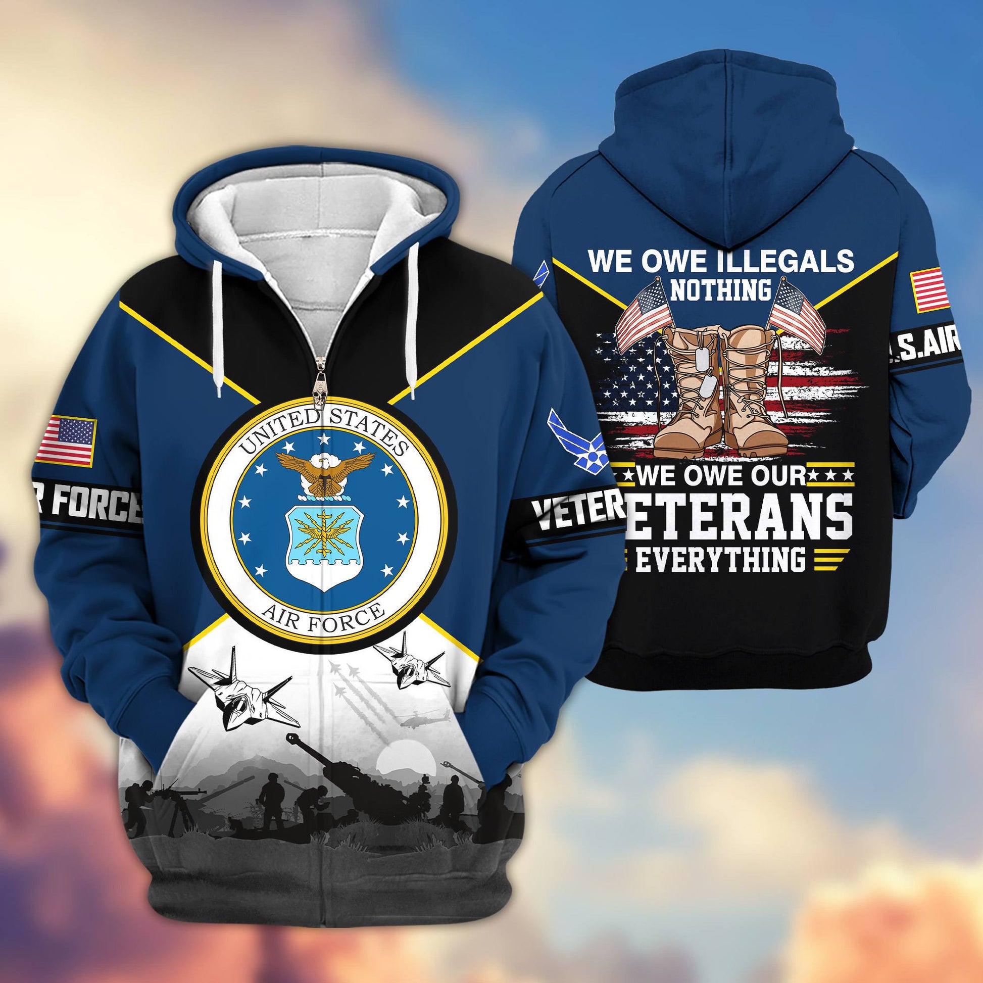 Premium US Veterans Zip Hoodie ATTN060821, Gifts For US Veterans, Gifts On Father's Day, Veterans Day.