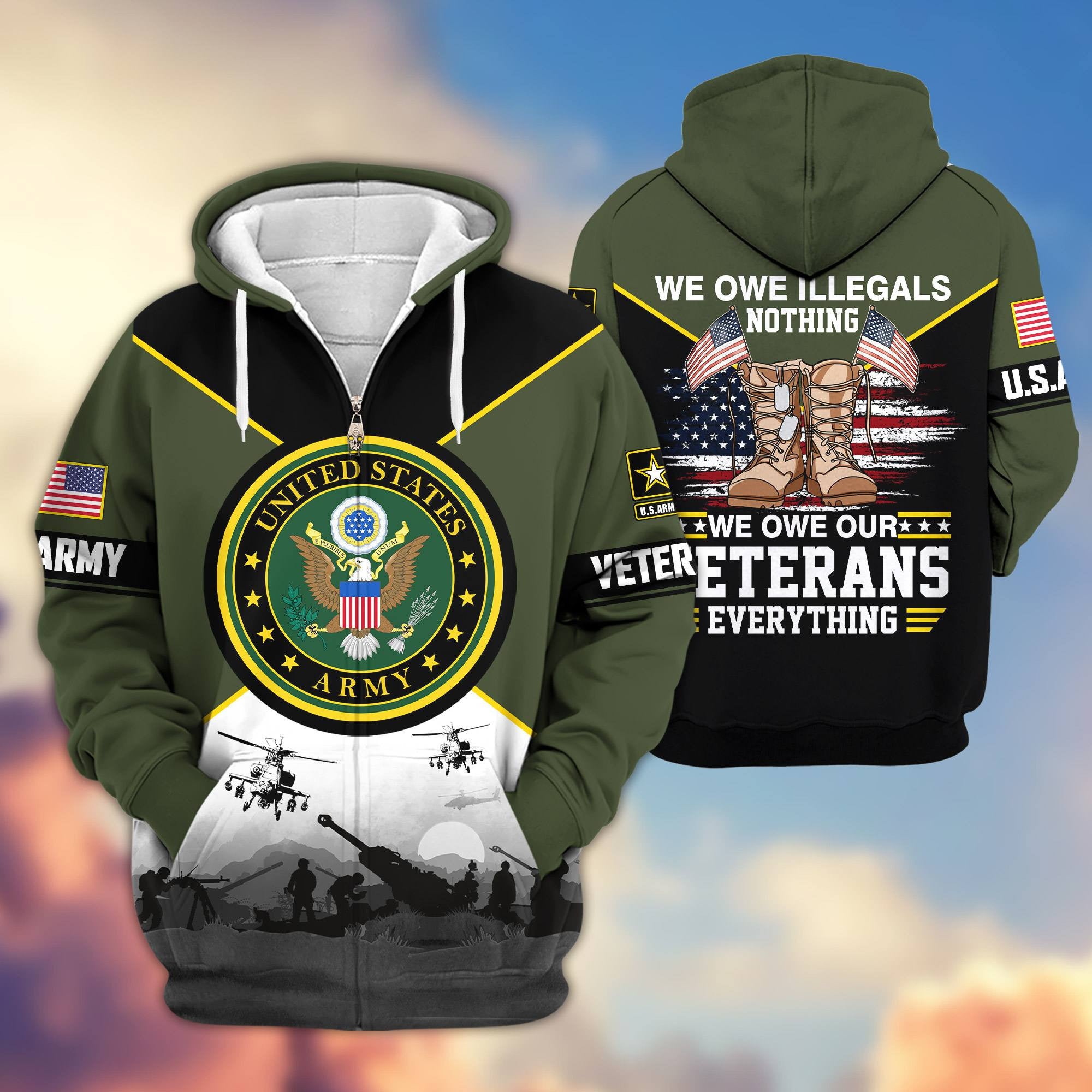 Premium US Veterans Zip Hoodie ATTN060821, Gifts For US Veterans, Gifts On Father's Day, Veterans Day.