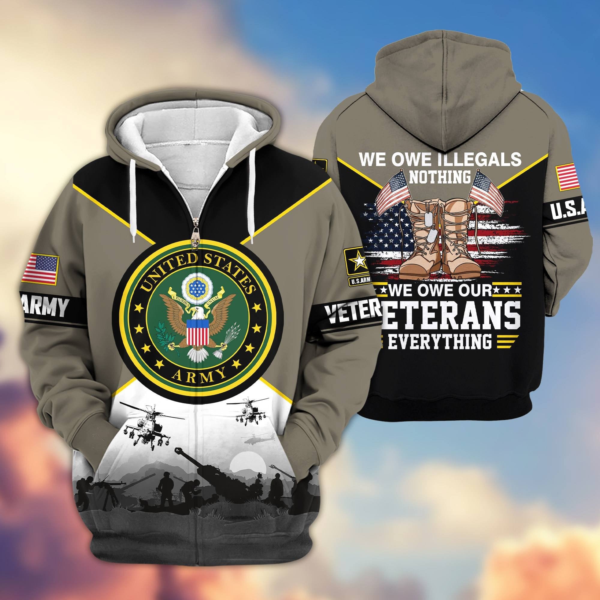 Premium US Veterans Zip Hoodie ATTN060821, Gifts For US Veterans, Gifts On Father's Day, Veterans Day.