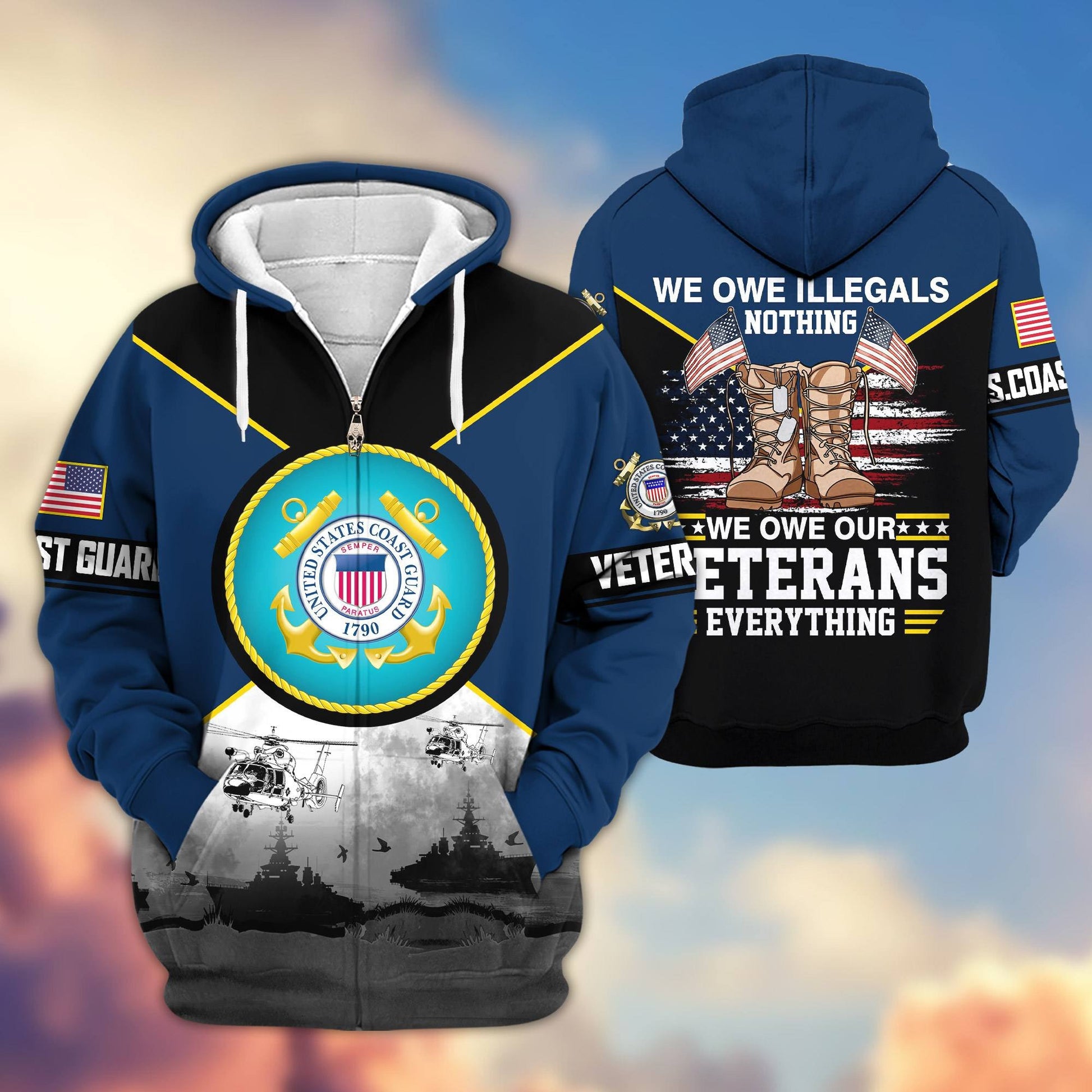 Premium US Veterans Zip Hoodie ATTN060821, Gifts For US Veterans, Gifts On Father's Day, Veterans Day.