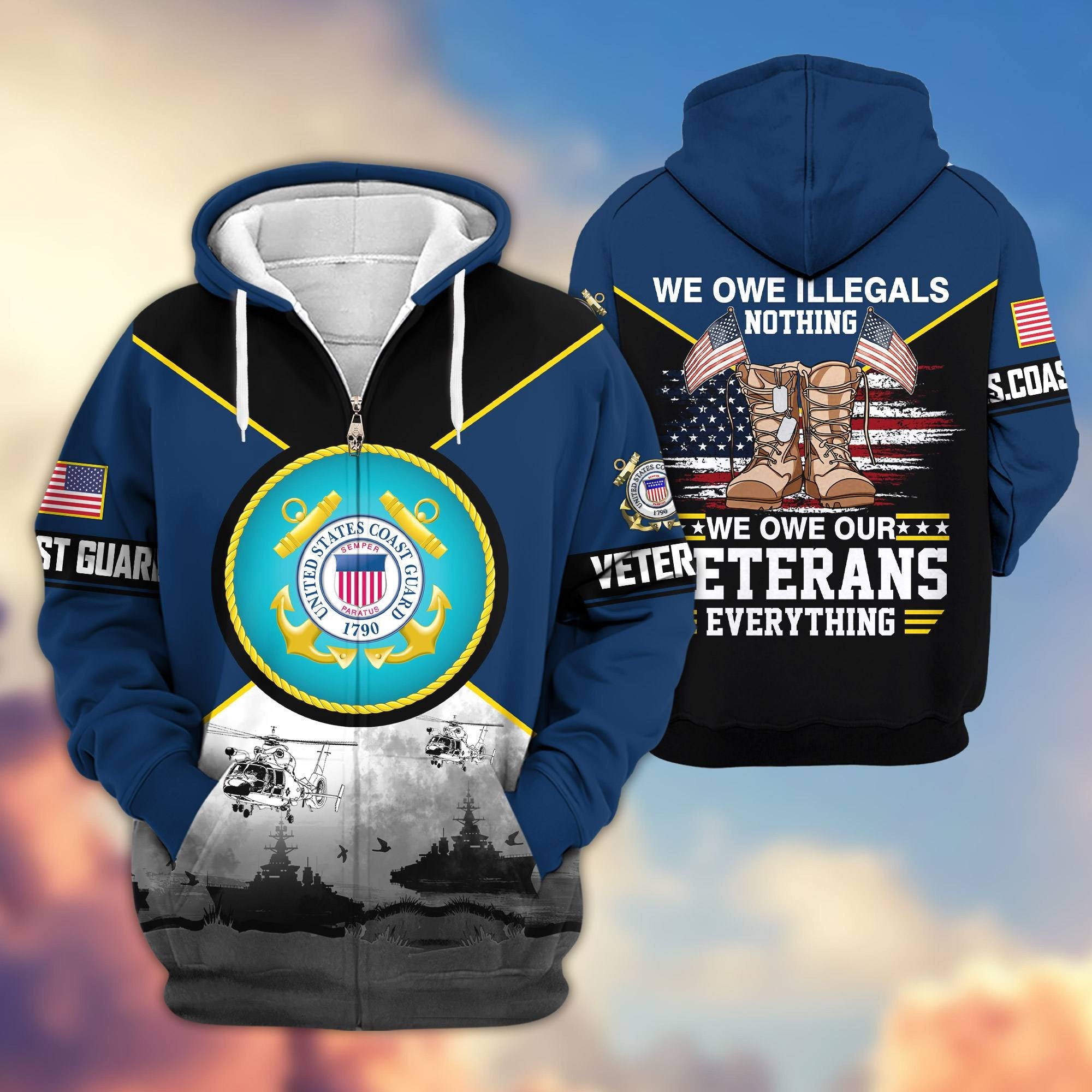 Premium US Veterans Zip Hoodie ATTN060821, Gifts For US Veterans, Gifts On Father's Day, Veterans Day.