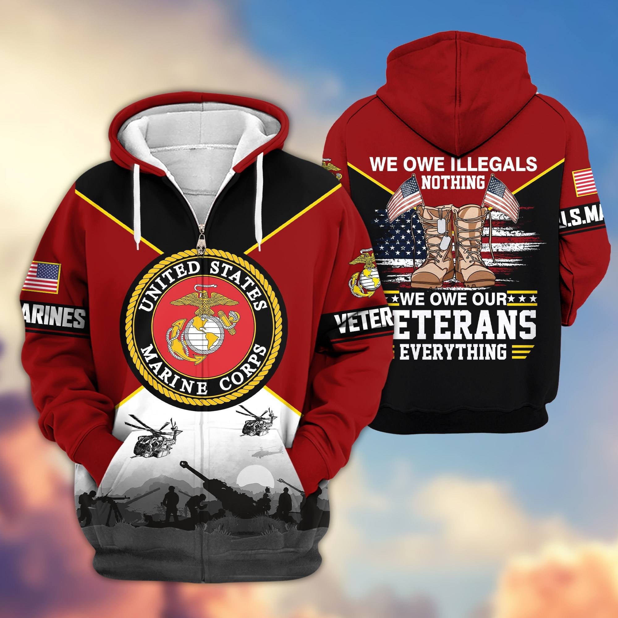 Premium US Veterans Zip Hoodie ATTN060821, Gifts For US Veterans, Gifts On Father's Day, Veterans Day.
