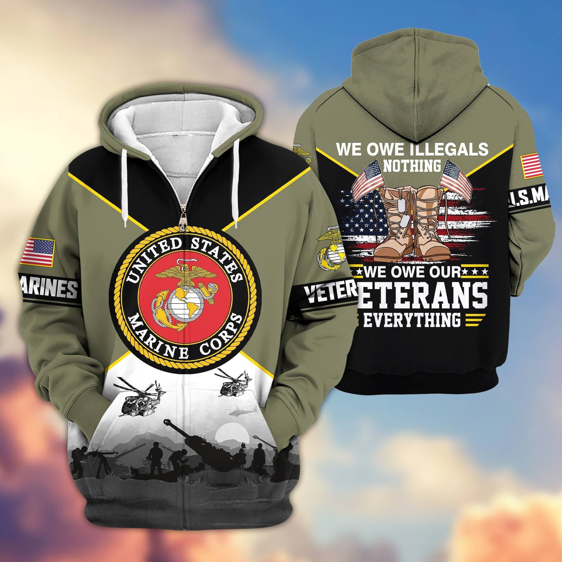 Premium US Veterans Zip Hoodie ATTN060821, Gifts For US Veterans, Gifts On Father's Day, Veterans Day.