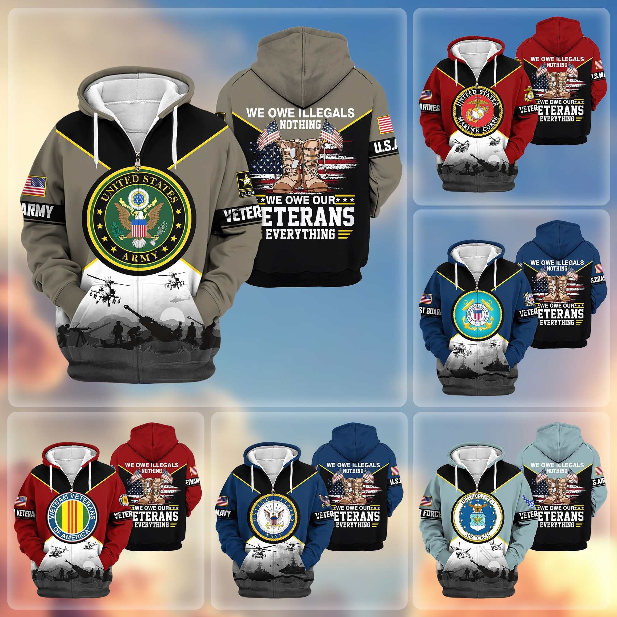 Premium US Veterans Zip Hoodie ATTN060821, Gifts For US Veterans, Gifts On Father's Day, Veterans Day.