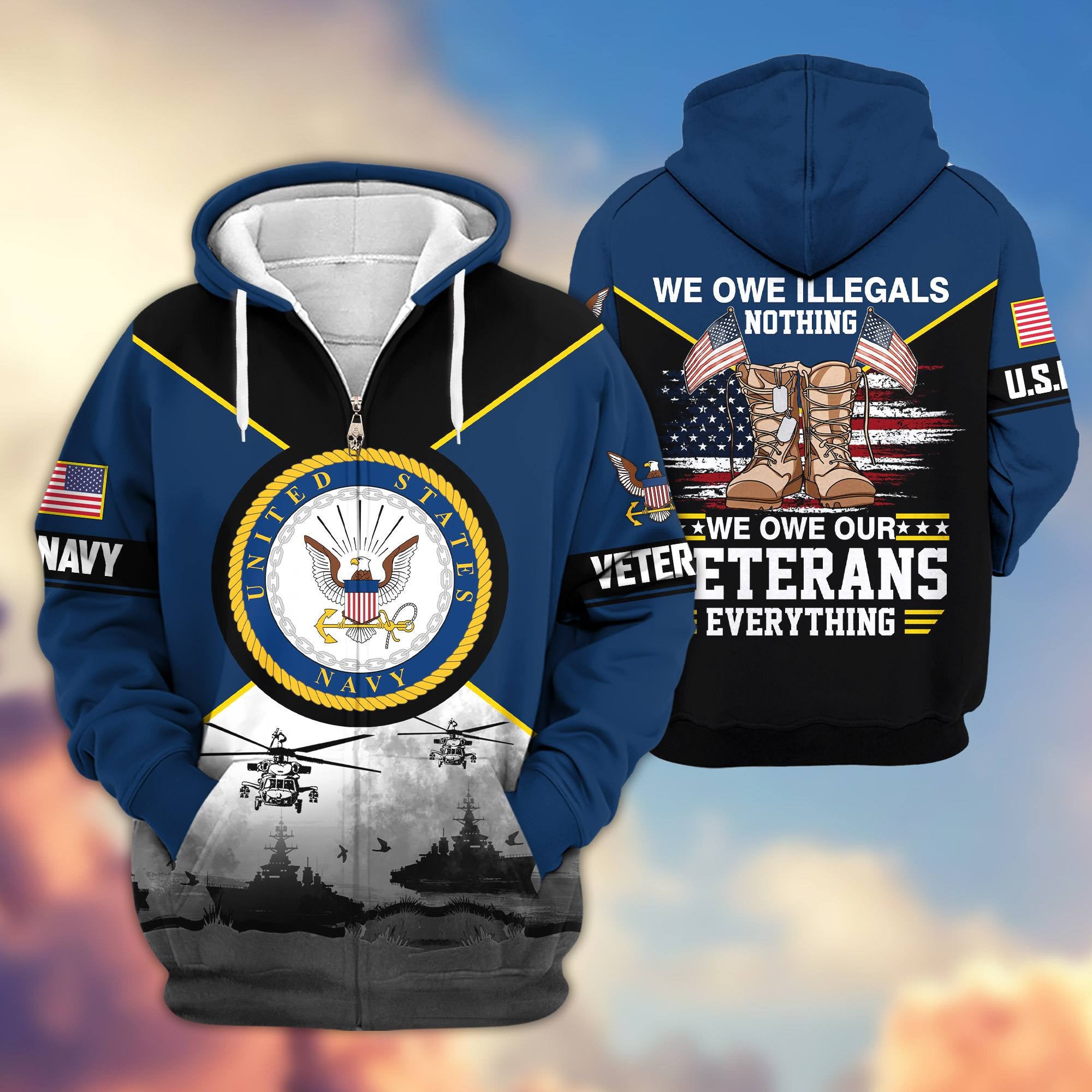 Premium US Veterans Zip Hoodie ATTN060821, Gifts For US Veterans, Gifts On Father's Day, Veterans Day.