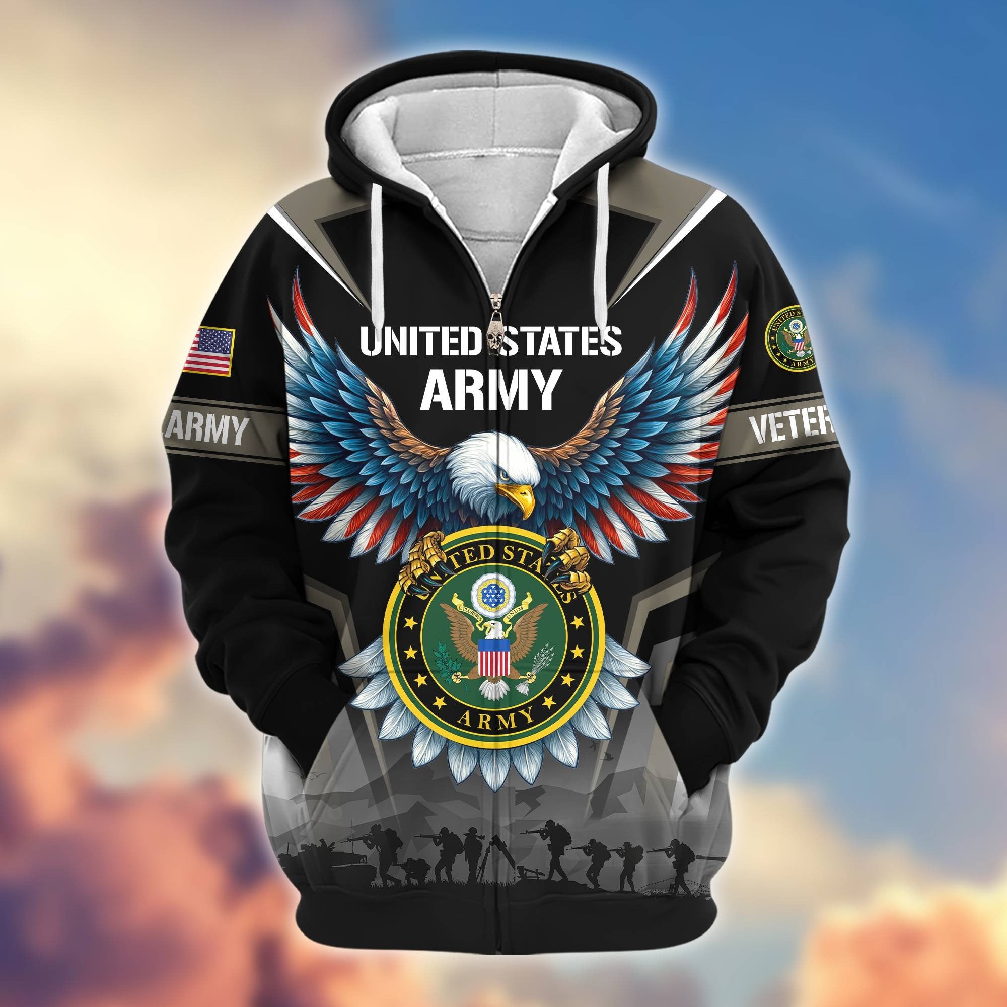 Premium US Veterans Zip Hoodie BPHN110812, Gifts For US Veterans, Gifts On Father's Day, Veterans Day.