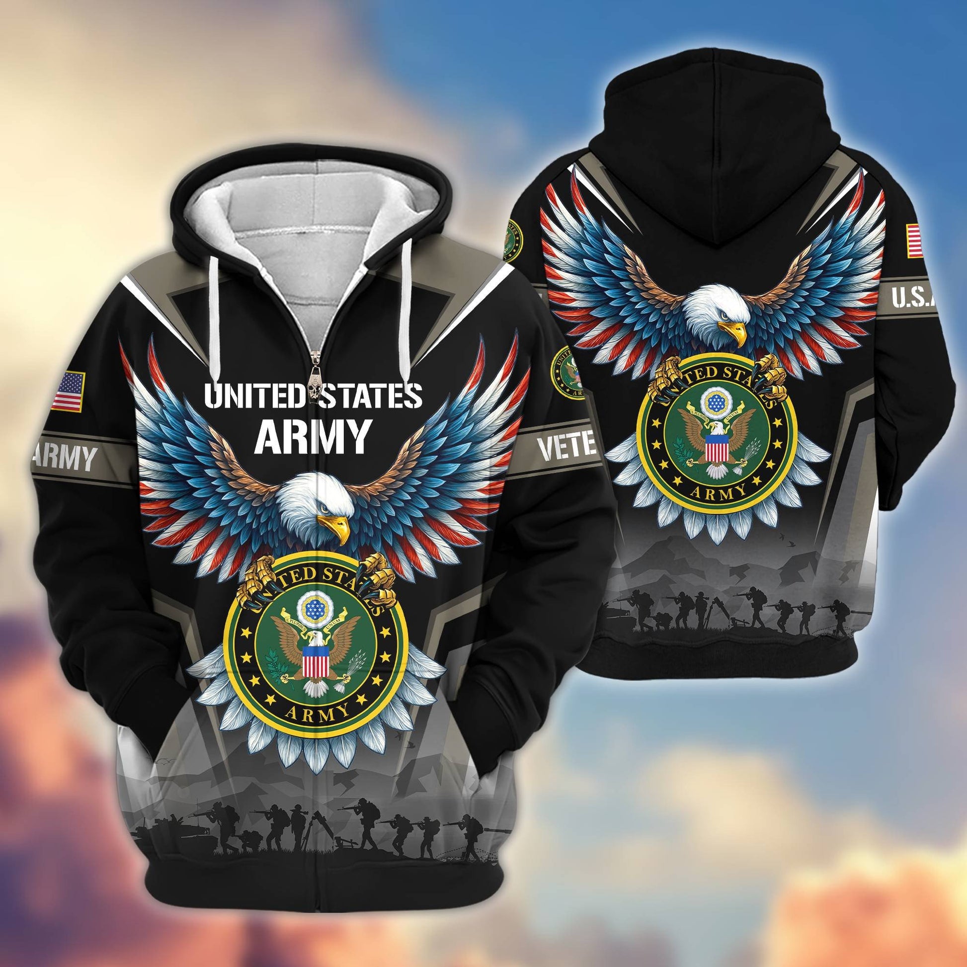 Premium US Veterans Zip Hoodie BPHN110812, Gifts For US Veterans, Gifts On Father's Day, Veterans Day.