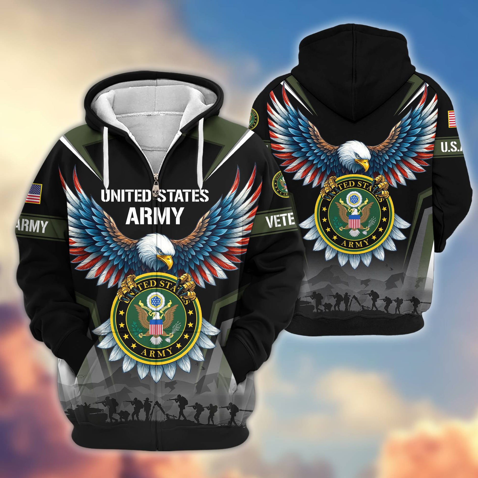 Premium US Veterans Zip Hoodie BPHN110812, Gifts For US Veterans, Gifts On Father's Day, Veterans Day.