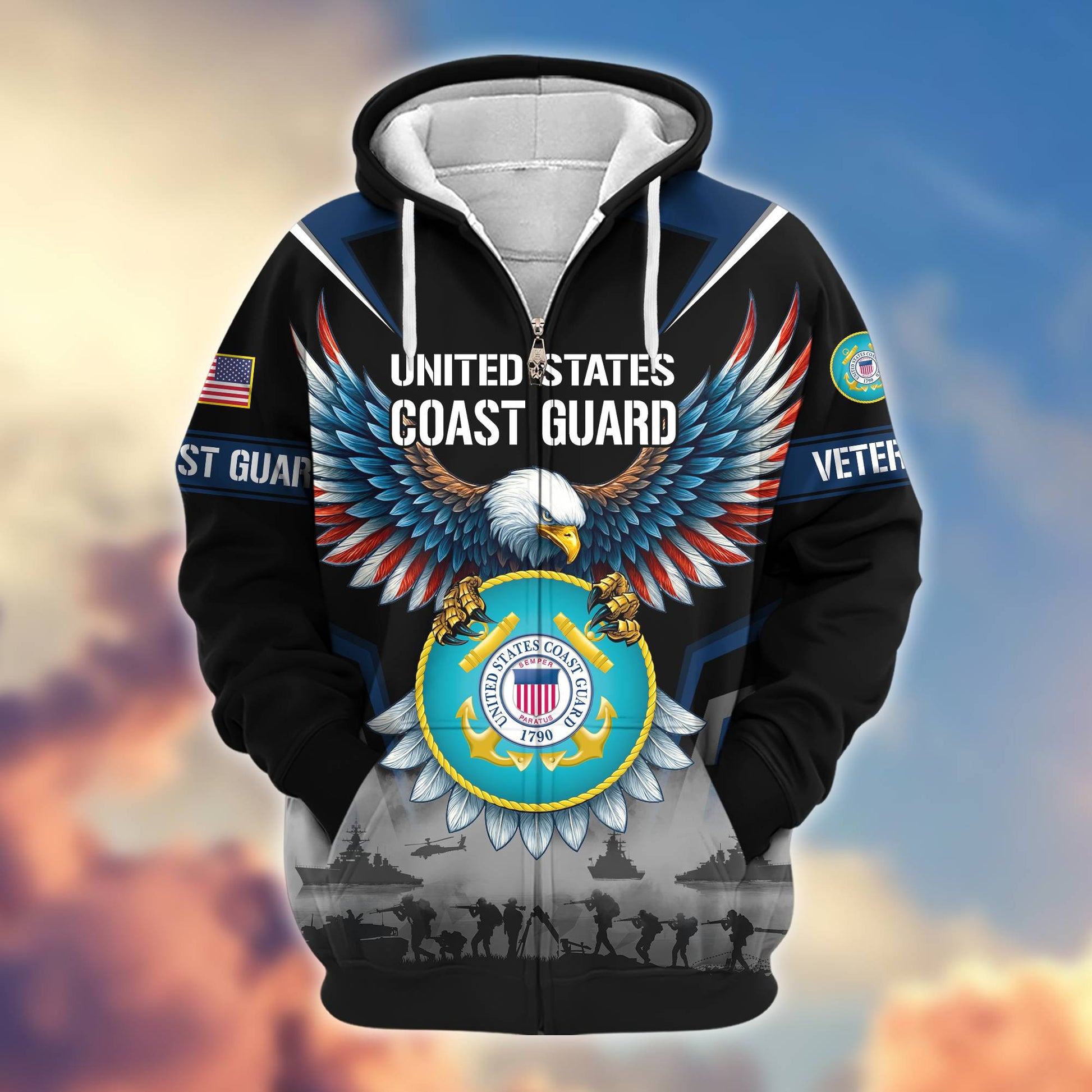 Premium US Veterans Zip Hoodie BPHN110812, Gifts For US Veterans, Gifts On Father's Day, Veterans Day.