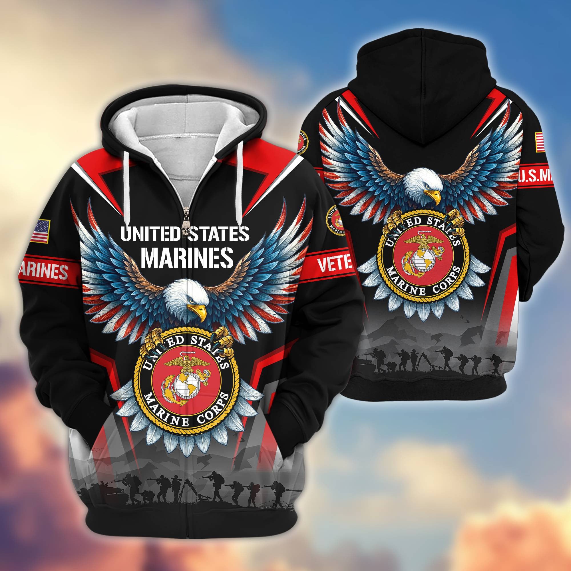 Premium US Veterans Zip Hoodie BPHN110812, Gifts For US Veterans, Gifts On Father's Day, Veterans Day.