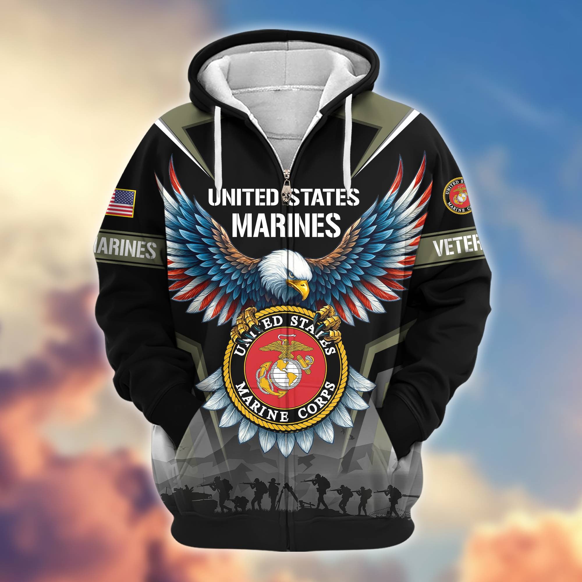 Premium US Veterans Zip Hoodie BPHN110812, Gifts For US Veterans, Gifts On Father's Day, Veterans Day.