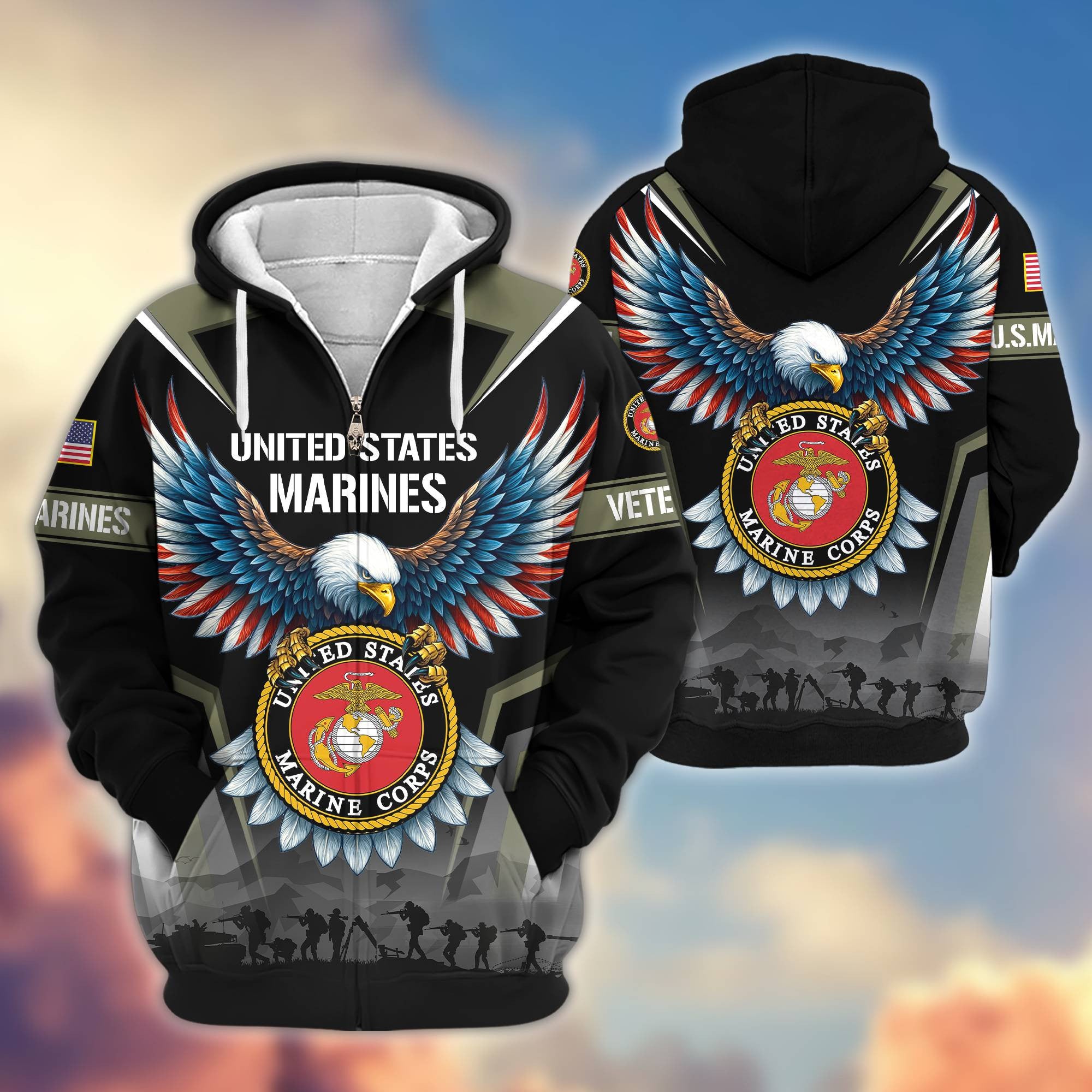 Premium US Veterans Zip Hoodie BPHN110812, Gifts For US Veterans, Gifts On Father's Day, Veterans Day.