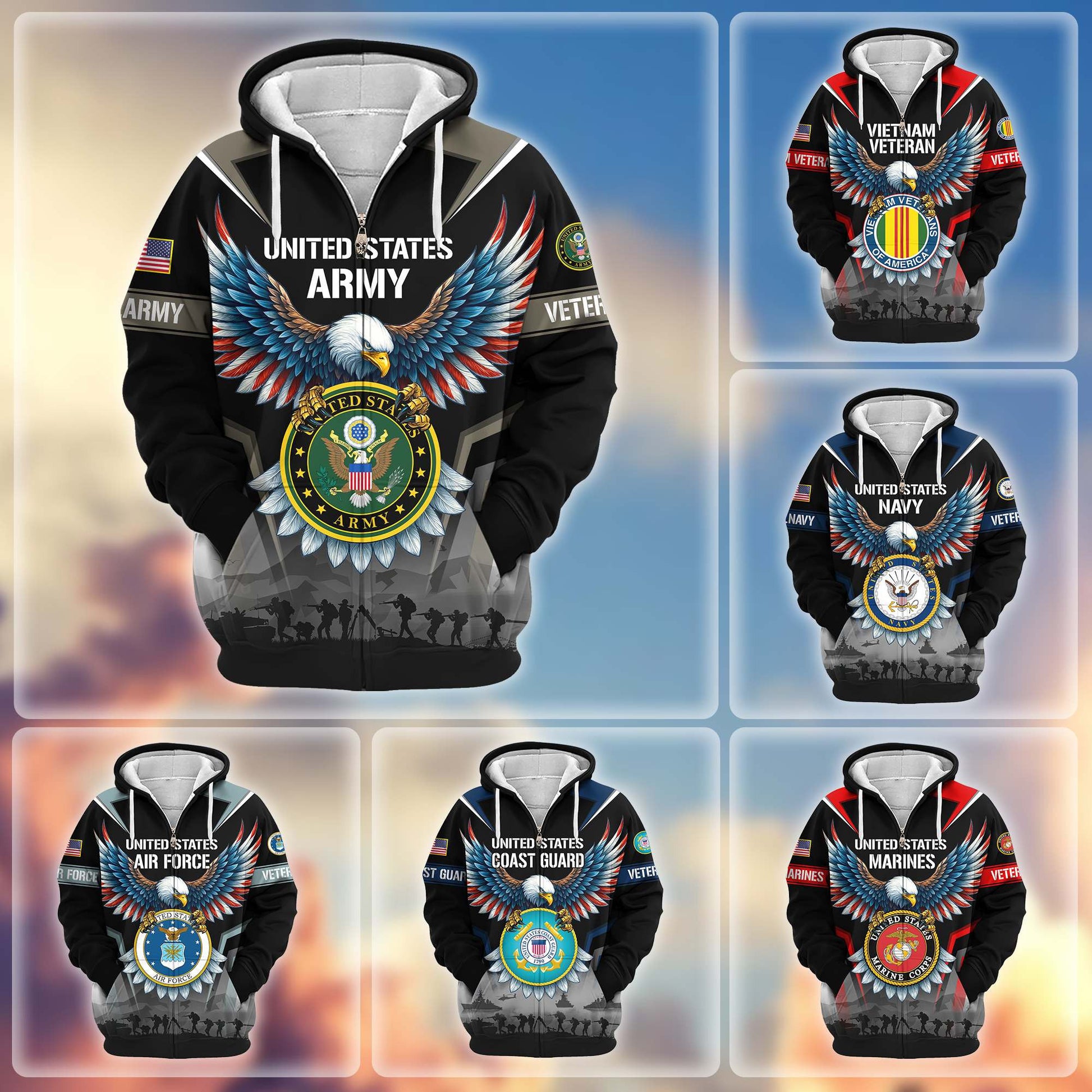 Premium US Veterans Zip Hoodie BPHN110812, Gifts For US Veterans, Gifts On Father's Day, Veterans Day.