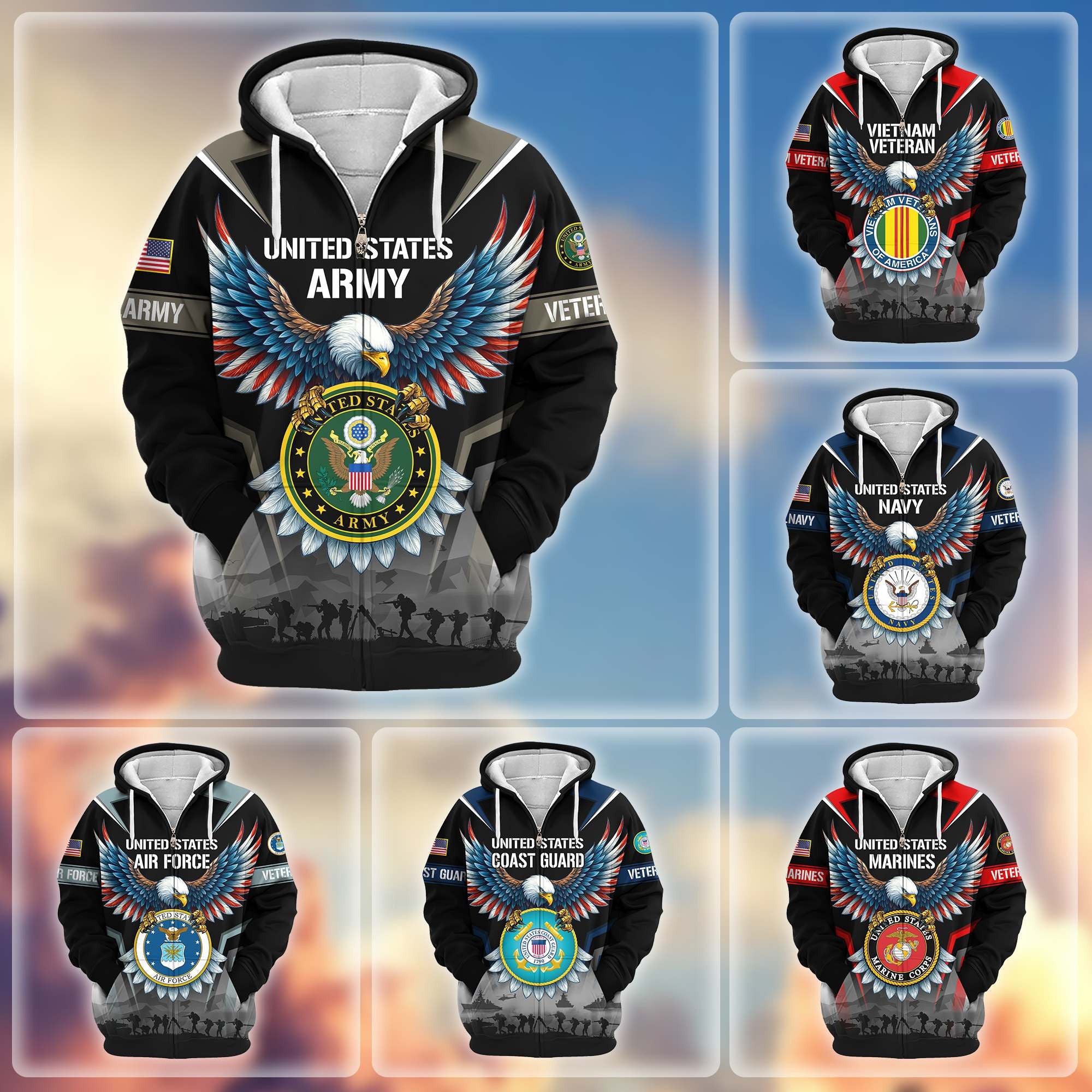 Premium US Veterans Zip Hoodie BPHN110812, Gifts For US Veterans, Gifts On Father's Day, Veterans Day.