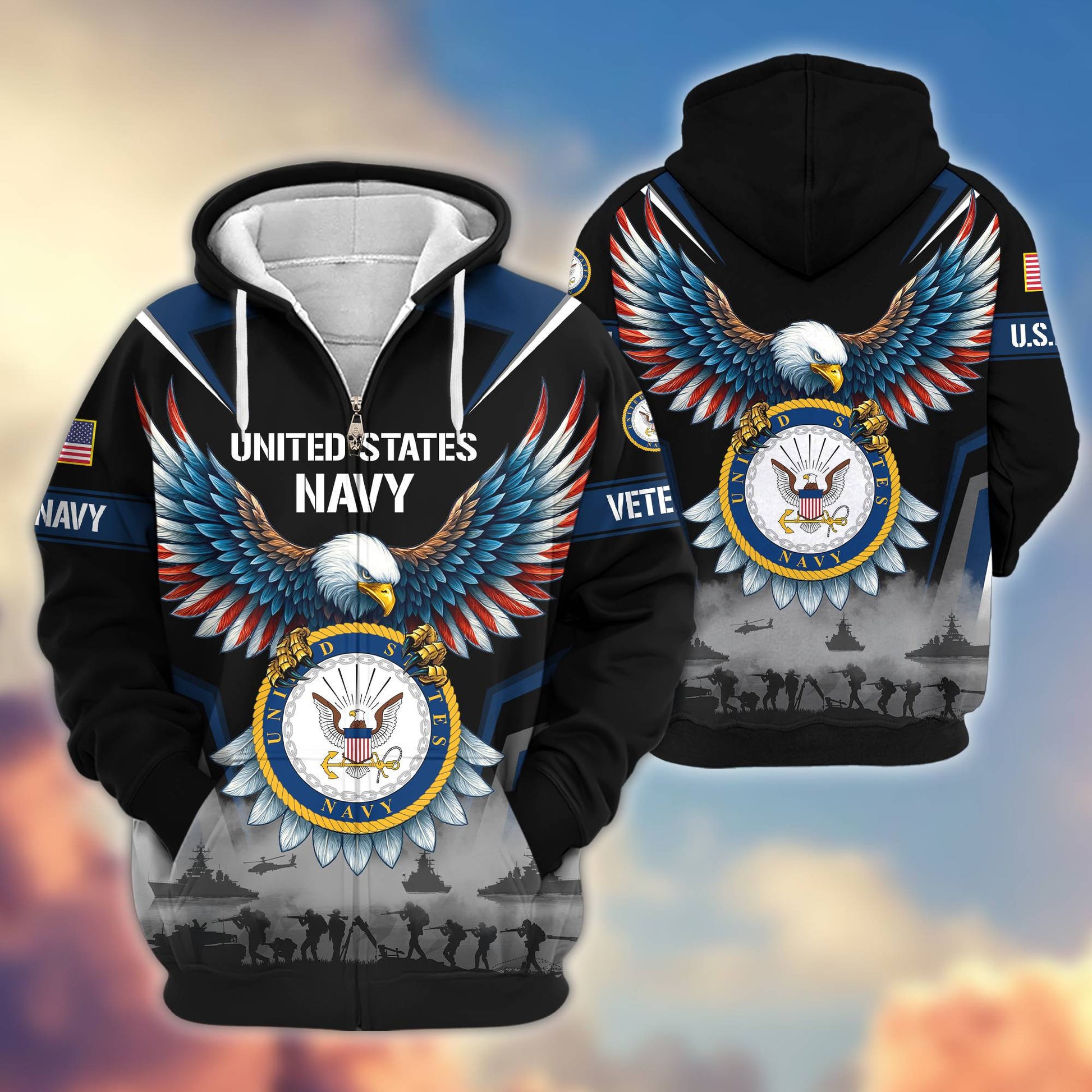 Premium US Veterans Zip Hoodie BPHN110812, Gifts For US Veterans, Gifts On Father's Day, Veterans Day.