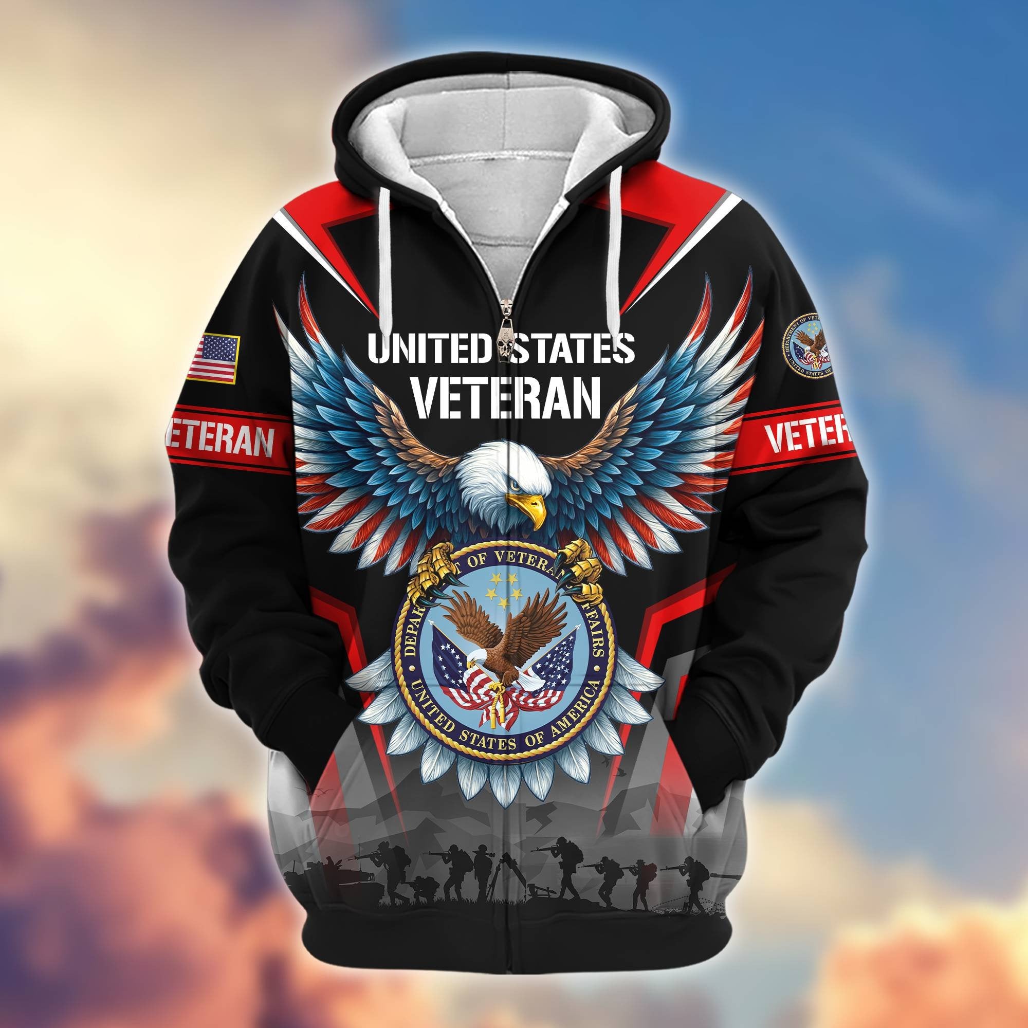 Premium US Veterans Zip Hoodie BPHN110812, Gifts For US Veterans, Gifts On Father's Day, Veterans Day.