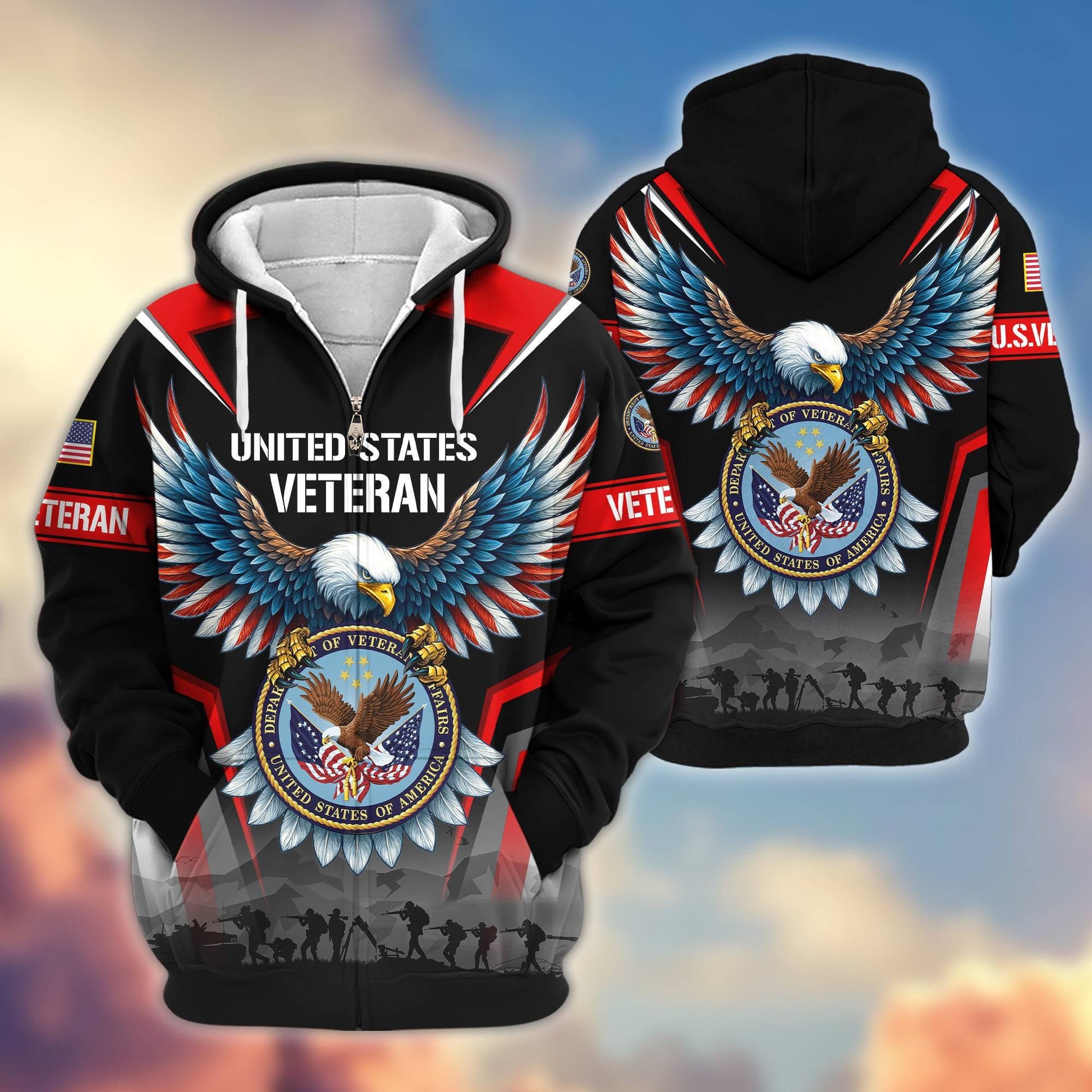 Premium US Veterans Zip Hoodie BPHN110812, Gifts For US Veterans, Gifts On Father's Day, Veterans Day.
