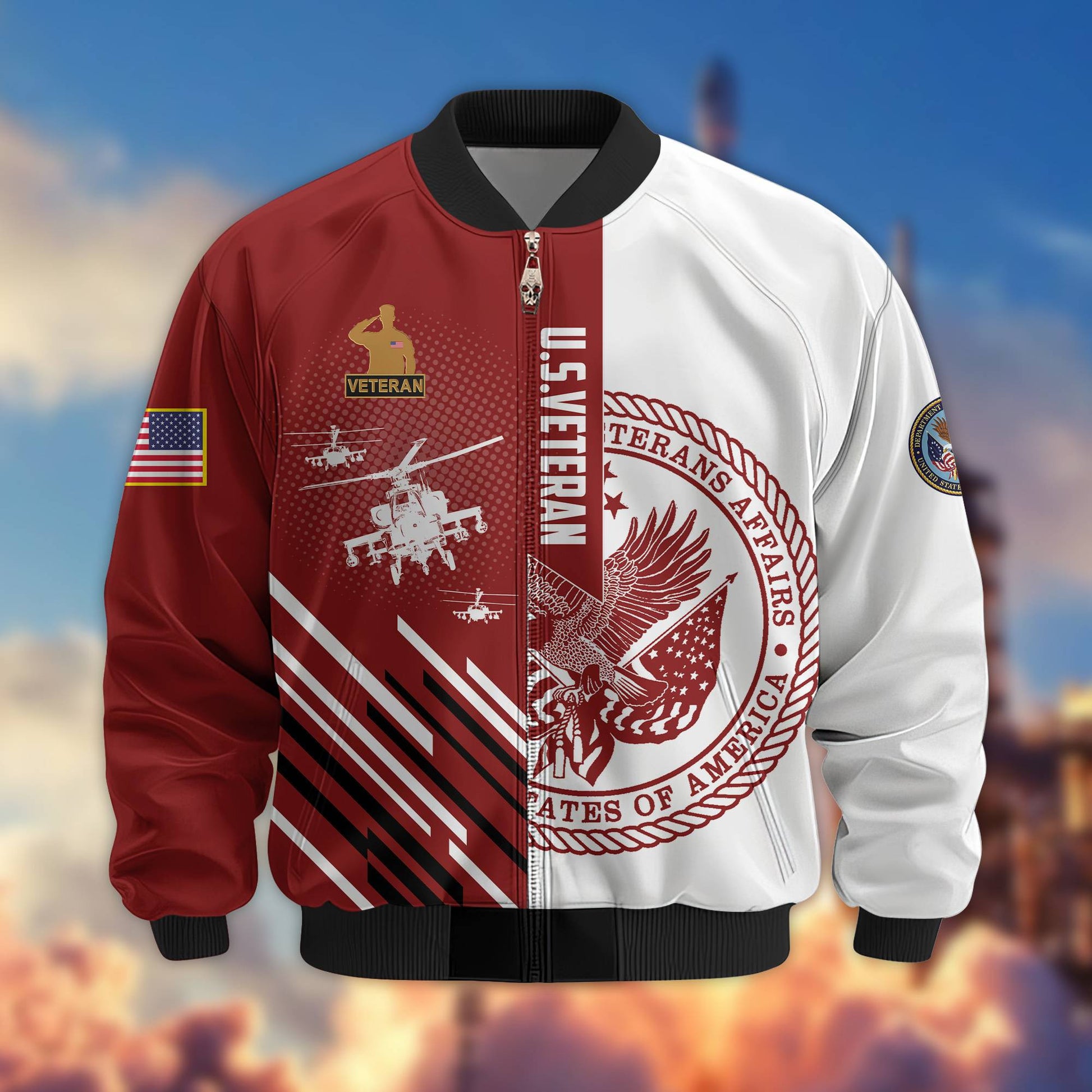 Premium US Veteran Bomber Jacket VPVC803407, Gifts For US Veteran, Gifts On Father's Day, Veterans Day.