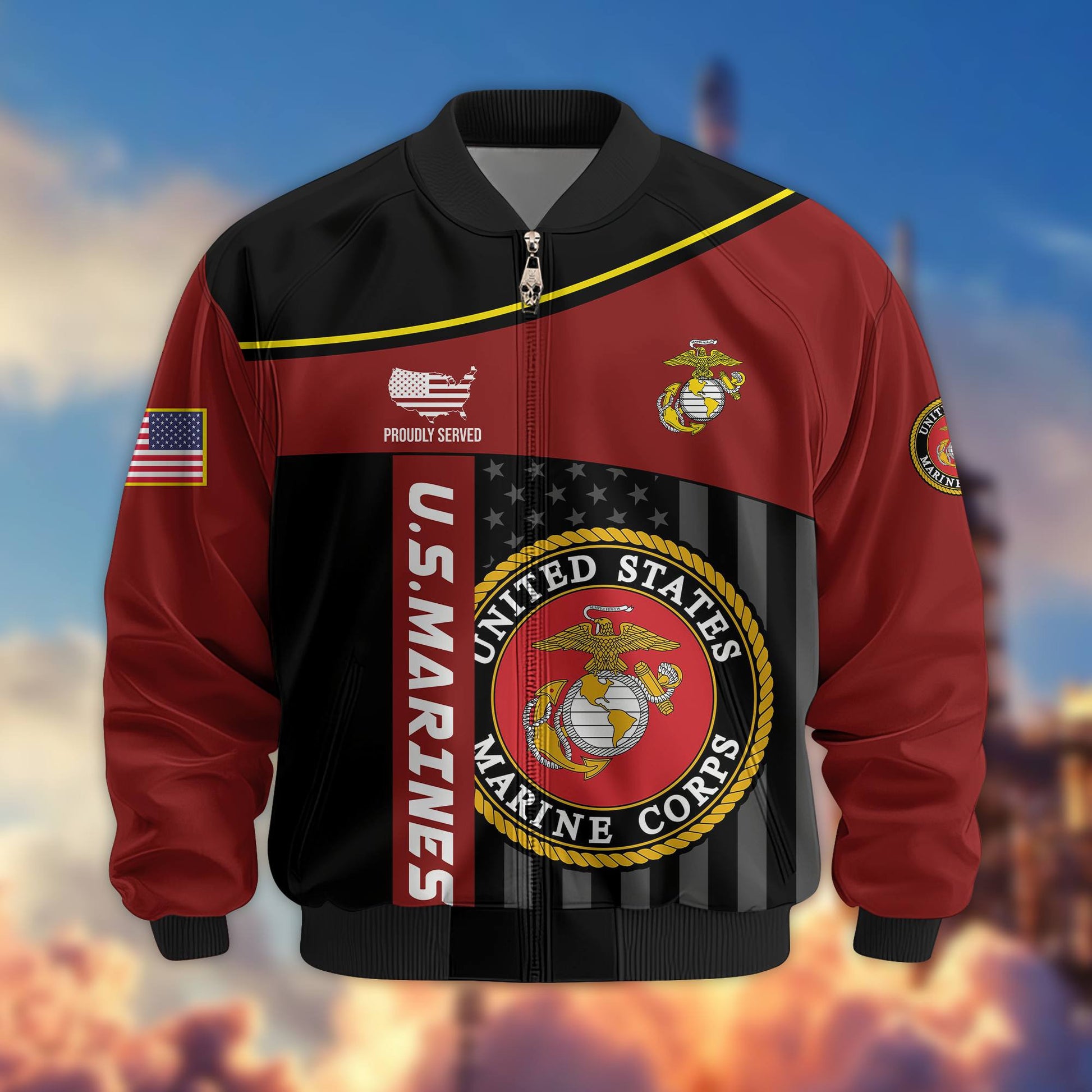 Premium USMC Veteran Bomber Jacket VPVC803503, Gifts For US Marine Veteran, Gifts On Father's Day, Veterans Day.