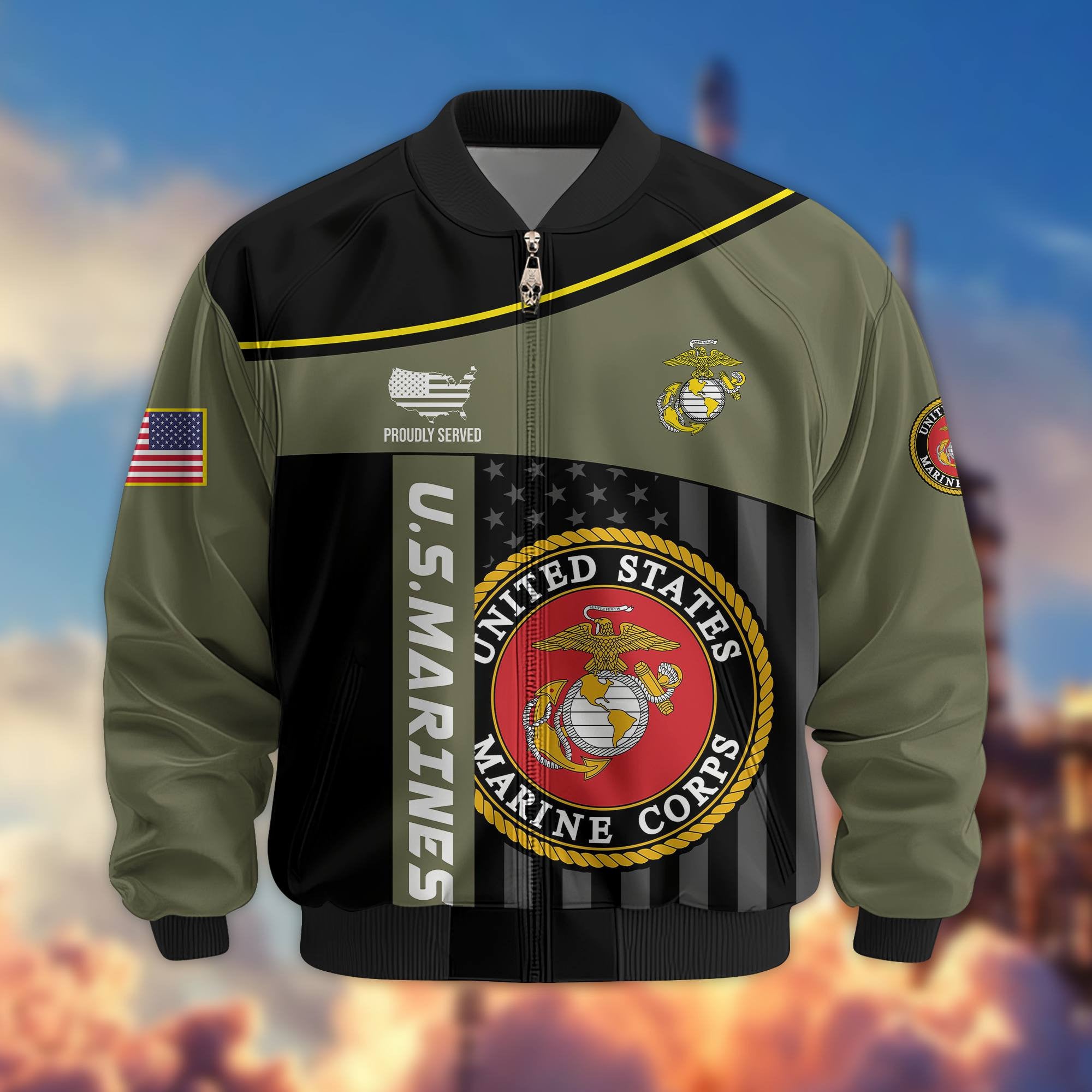 Premium USMC Veteran Bomber Jacket VPVC803511, Gifts For US Marine Veteran, Gifts On Father's Day, Veterans Day.