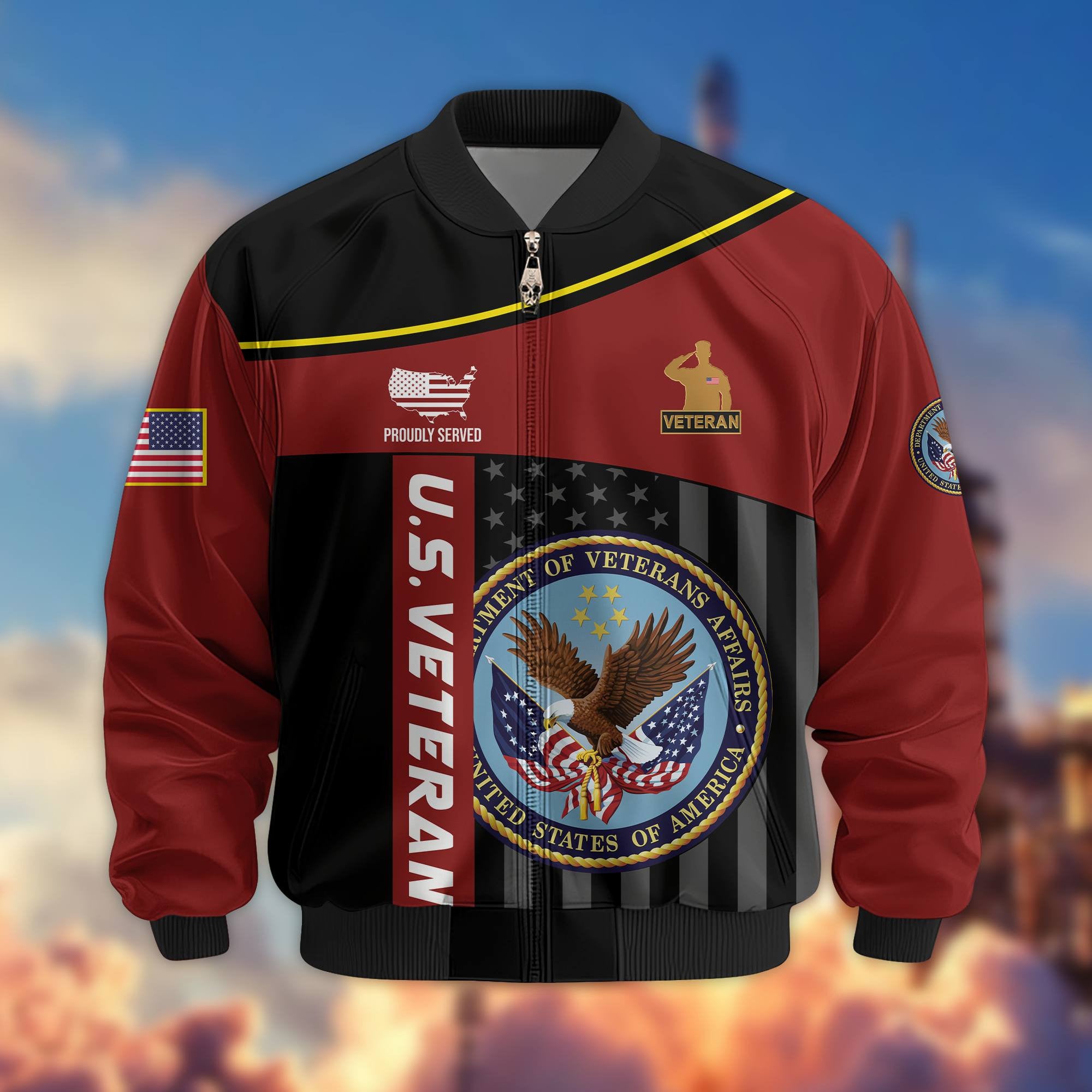 Premium US Veteran Bomber Jacket VPVC803507, Gifts For US Veteran, Gifts On Father's Day, Veterans Day.