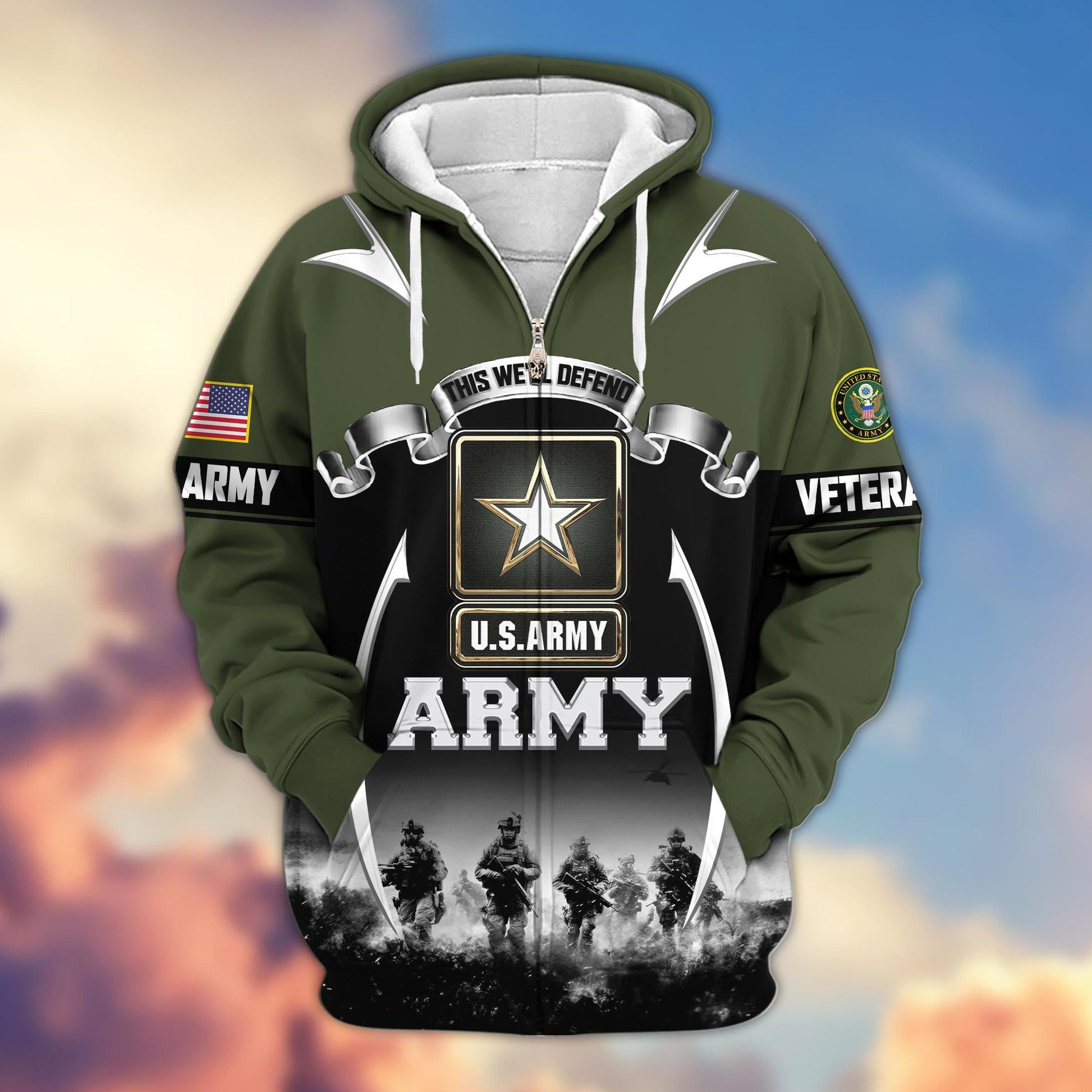 Premium US Veterans Zip Hoodie ATTN150821, Gifts For US Veterans, Gifts On Father's Day, Veterans Day.