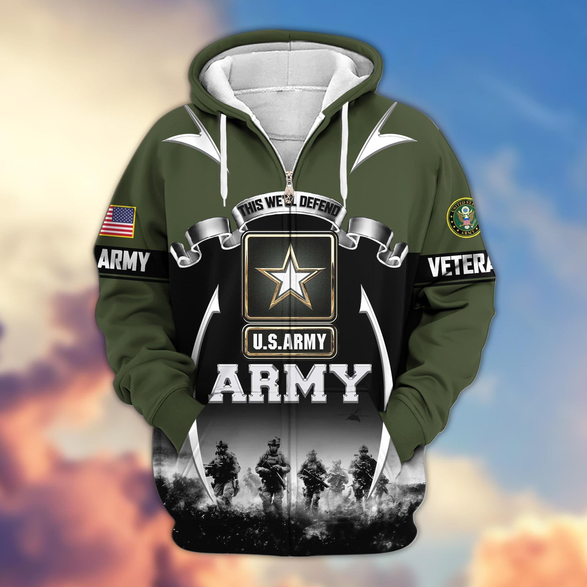 Premium US Veterans Zip Hoodie ATTN150821, Gifts For US Veterans, Gifts On Father's Day, Veterans Day.