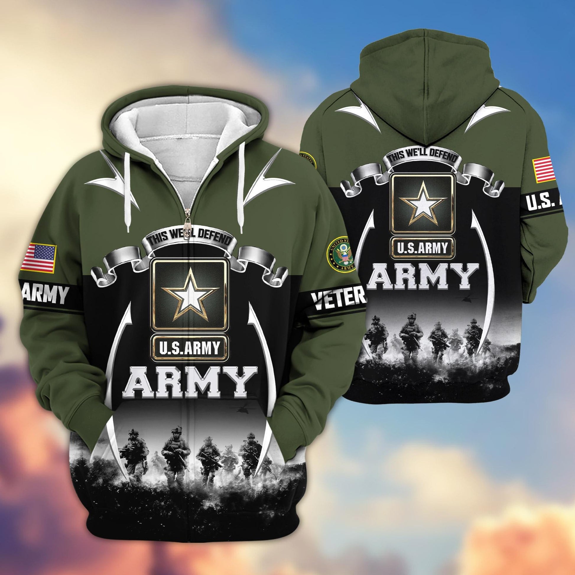 Premium US Veterans Zip Hoodie ATTN150821, Gifts For US Veterans, Gifts On Father's Day, Veterans Day.