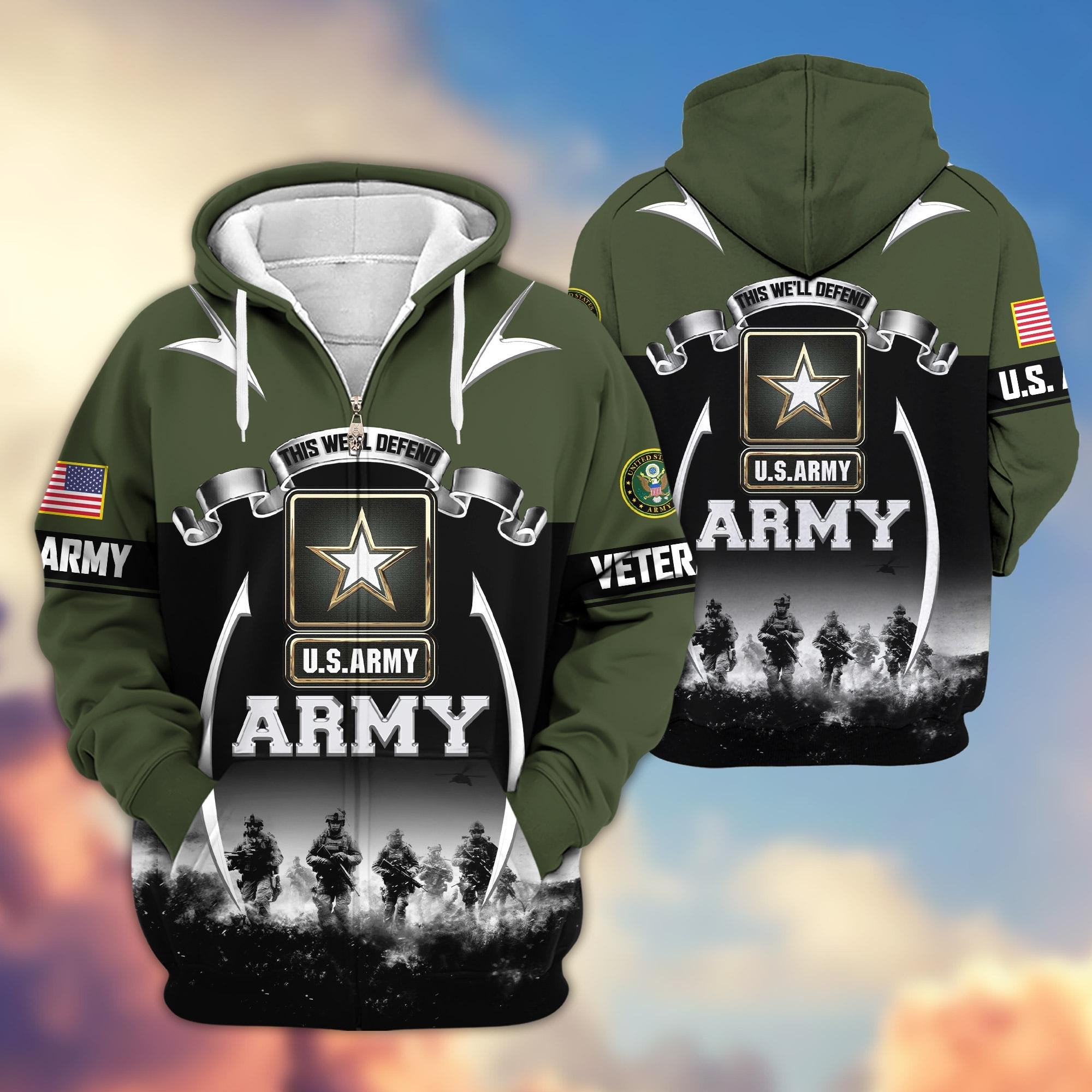 Premium US Veterans Zip Hoodie ATTN150821, Gifts For US Veterans, Gifts On Father's Day, Veterans Day.