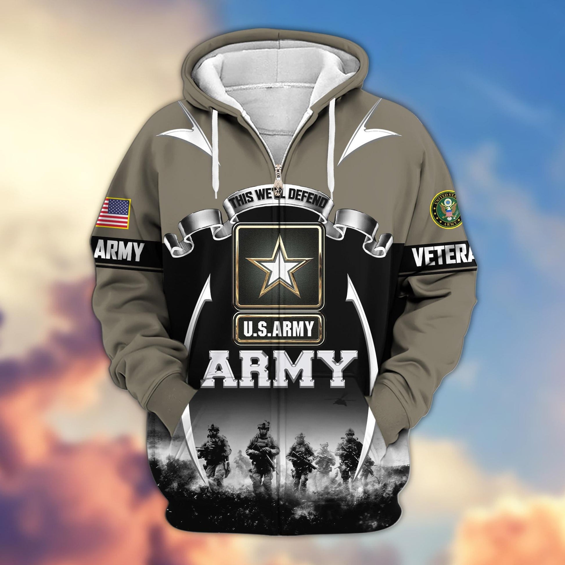 Premium US Veterans Zip Hoodie ATTN150821, Gifts For US Veterans, Gifts On Father's Day, Veterans Day.