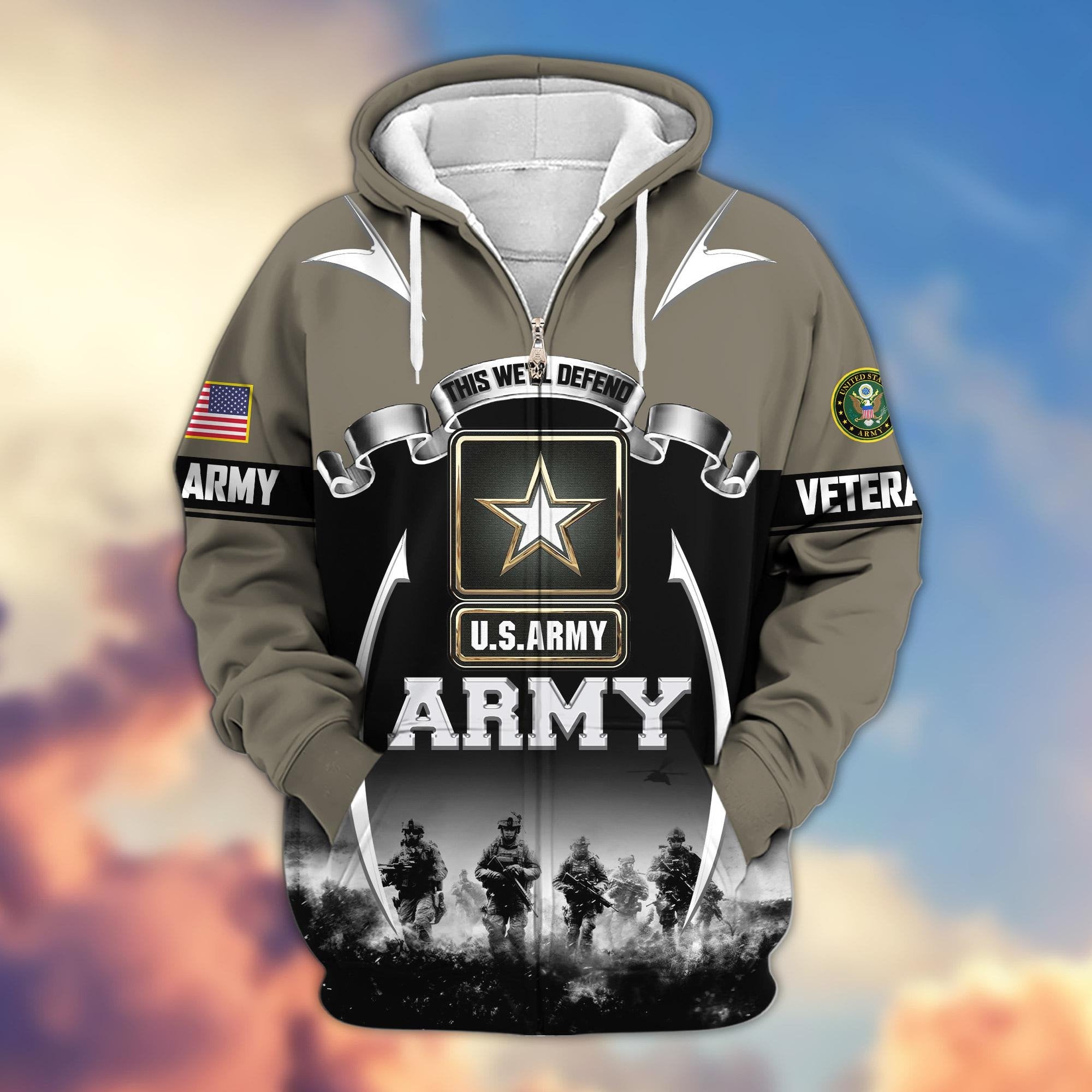Premium US Veterans Zip Hoodie ATTN150821, Gifts For US Veterans, Gifts On Father's Day, Veterans Day.