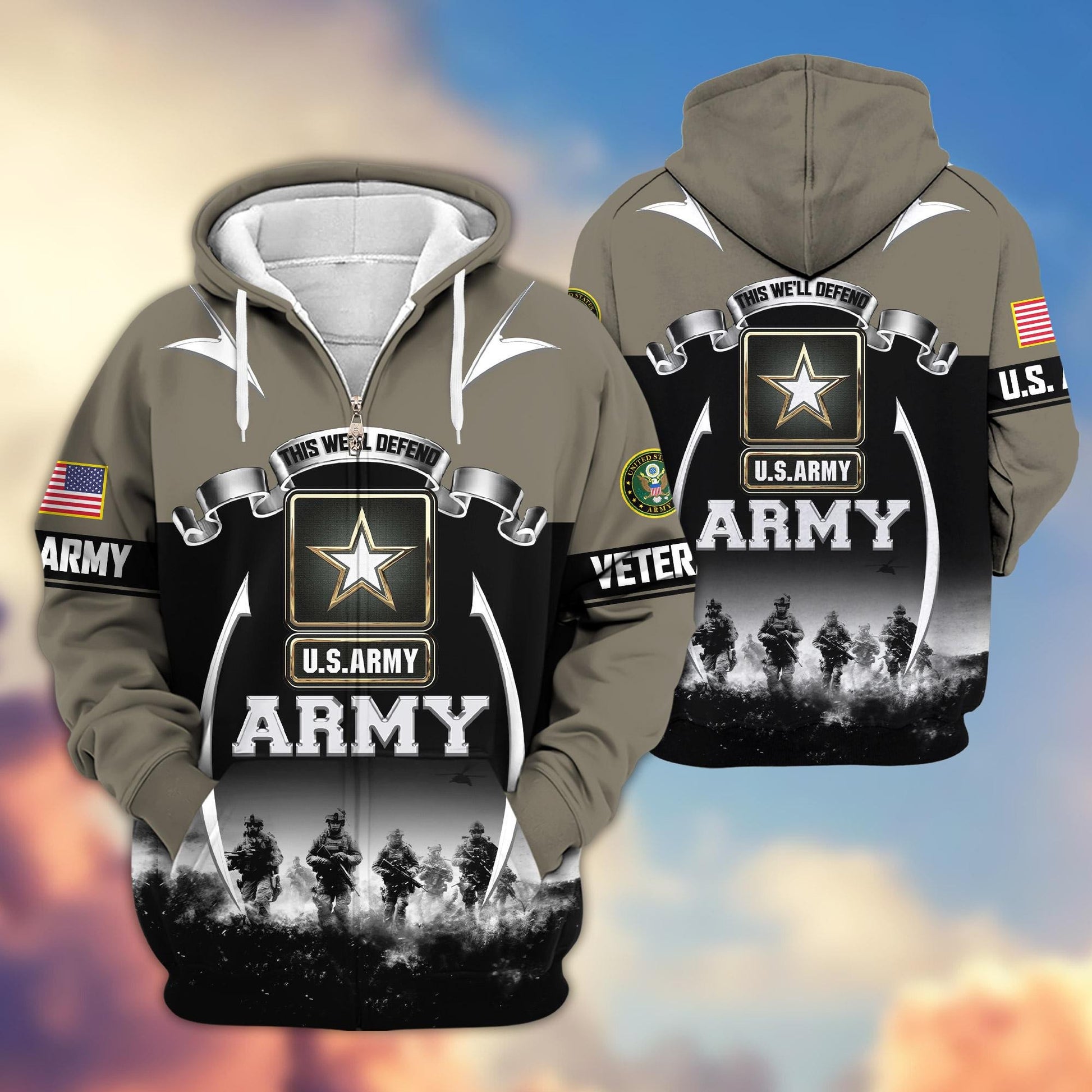 Premium US Veterans Zip Hoodie ATTN150821, Gifts For US Veterans, Gifts On Father's Day, Veterans Day.