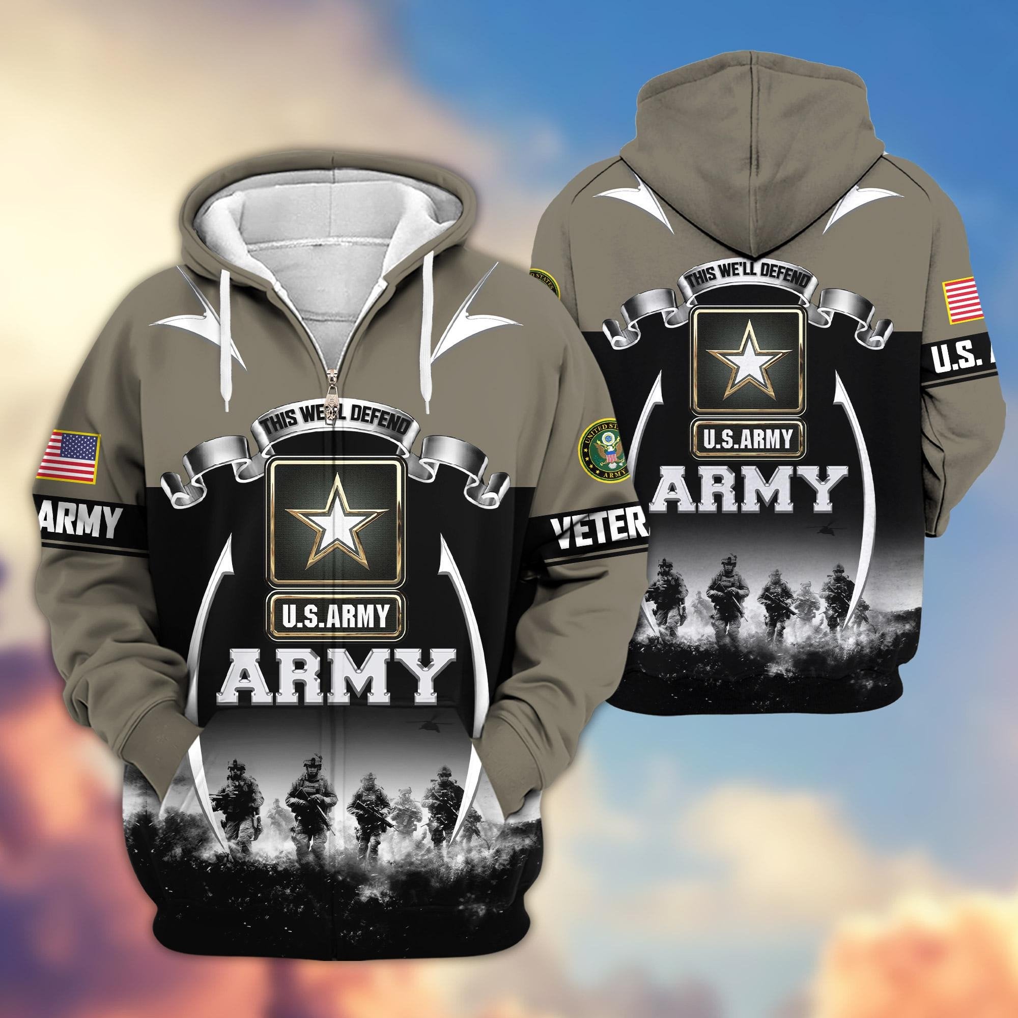 Premium US Veterans Zip Hoodie ATTN150821, Gifts For US Veterans, Gifts On Father's Day, Veterans Day.