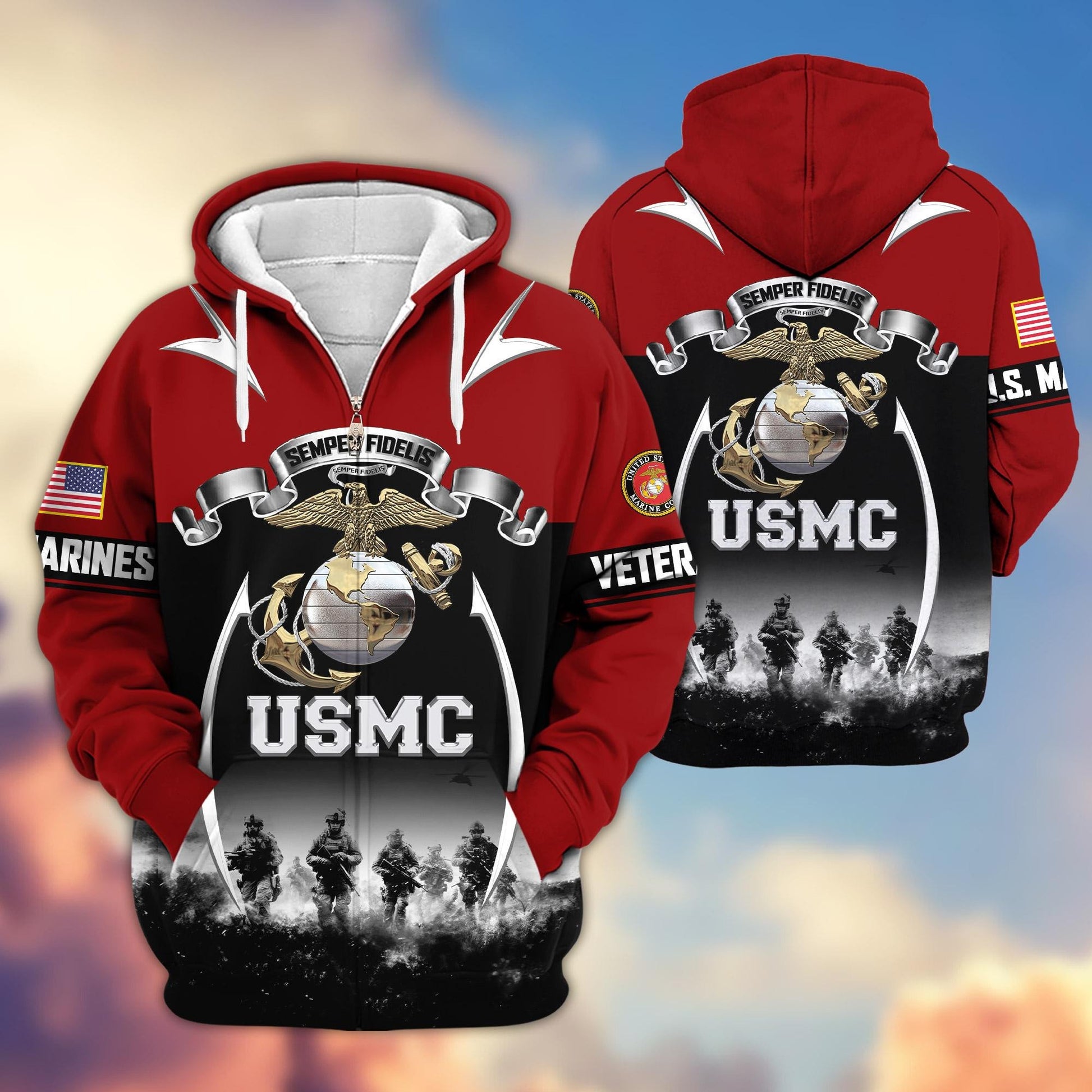 Premium US Veterans Zip Hoodie ATTN150821, Gifts For US Veterans, Gifts On Father's Day, Veterans Day.