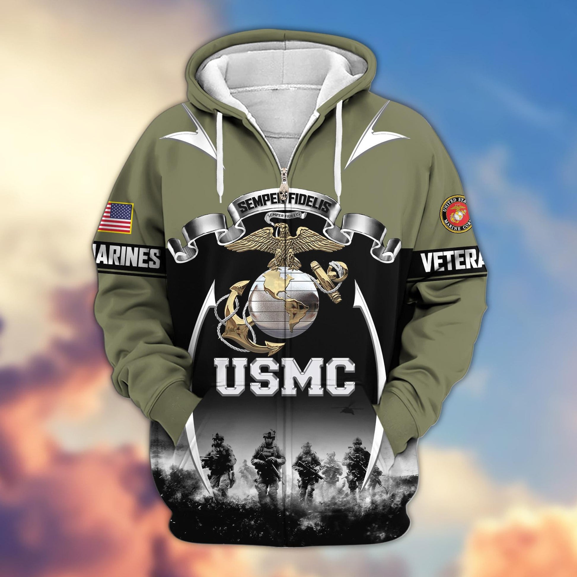 Premium US Veterans Zip Hoodie ATTN150821, Gifts For US Veterans, Gifts On Father's Day, Veterans Day.