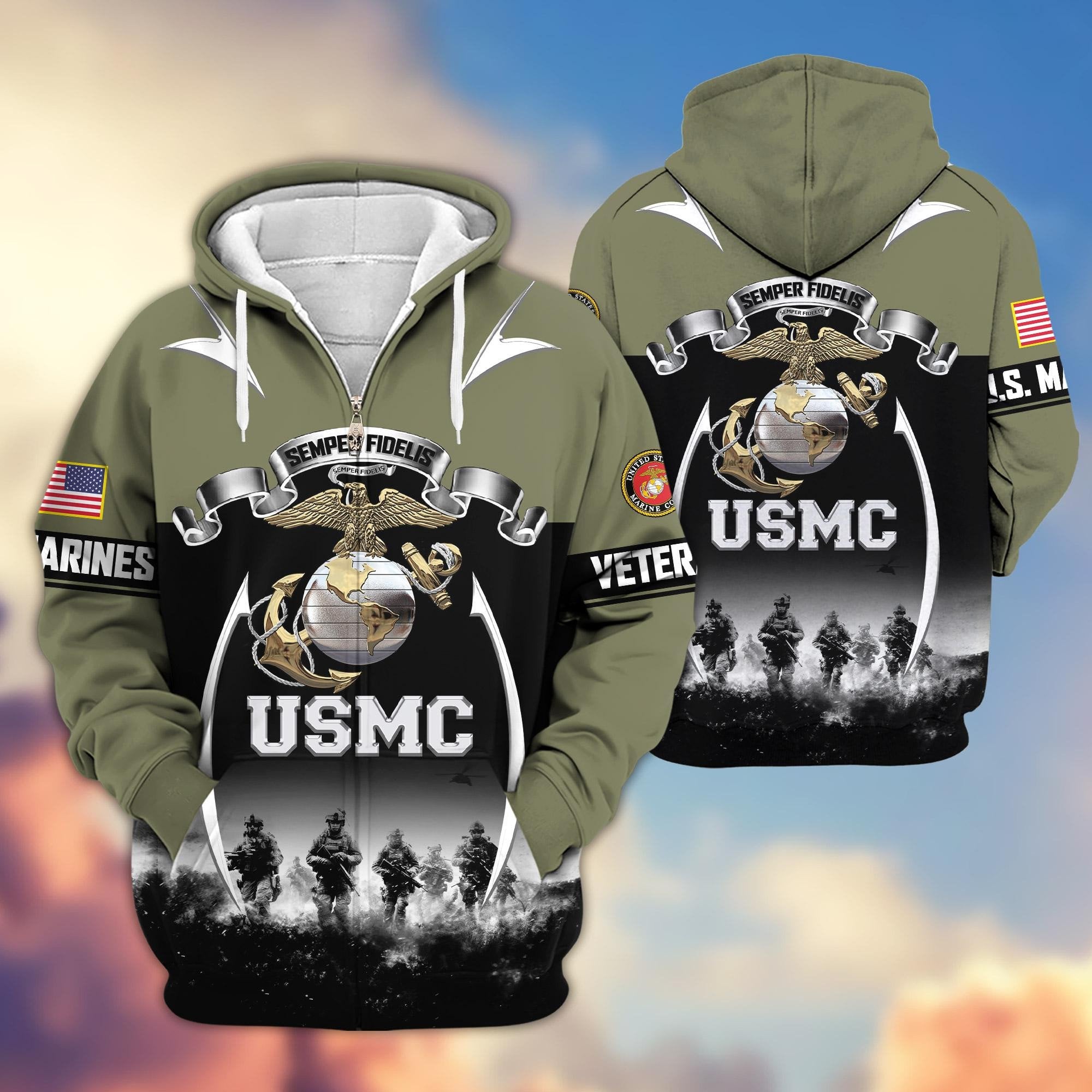 Premium US Veterans Zip Hoodie ATTN150821, Gifts For US Veterans, Gifts On Father's Day, Veterans Day.