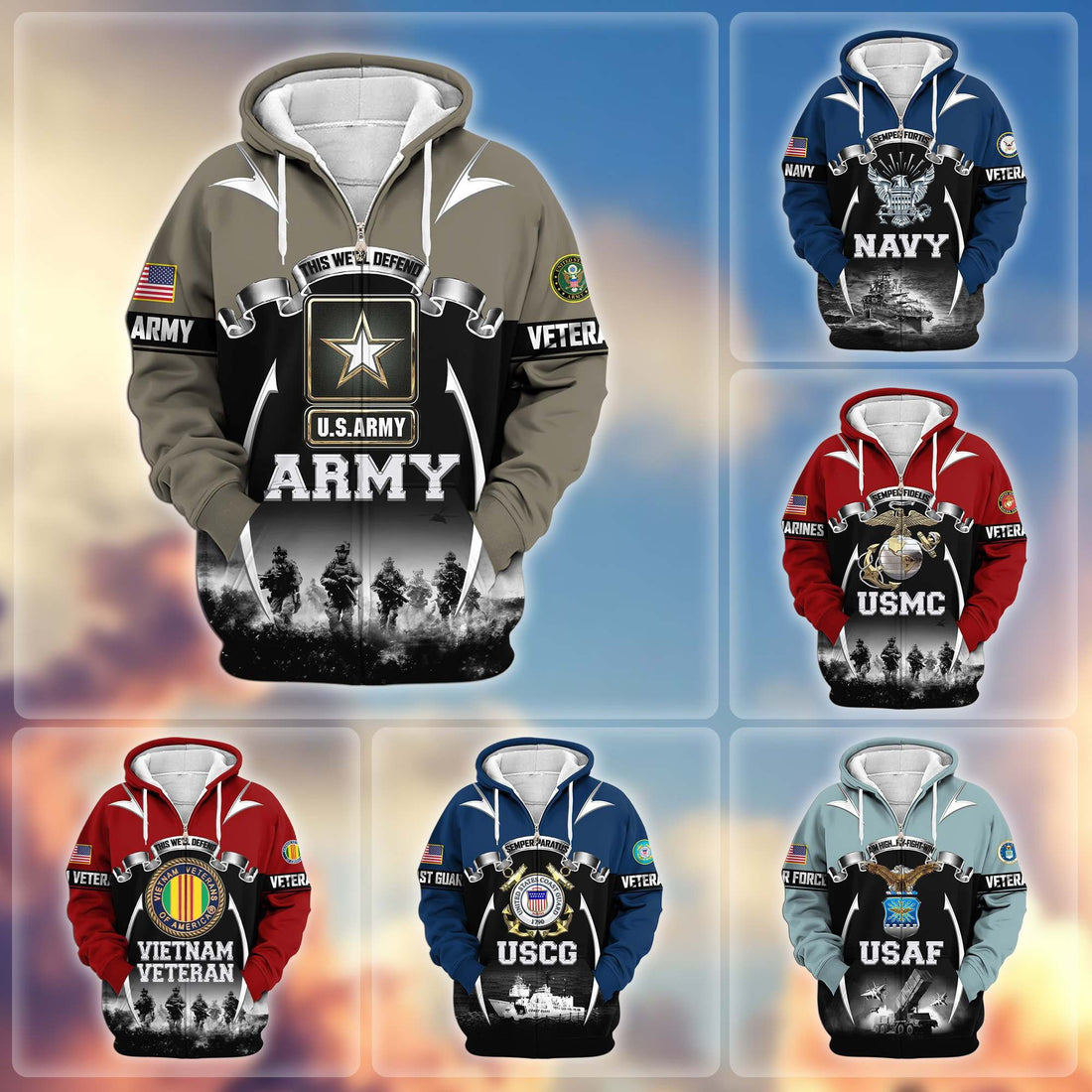 Premium US Veterans Zip Hoodie ATTN150821, Gifts For US Veterans, Gifts On Father's Day, Veterans Day.