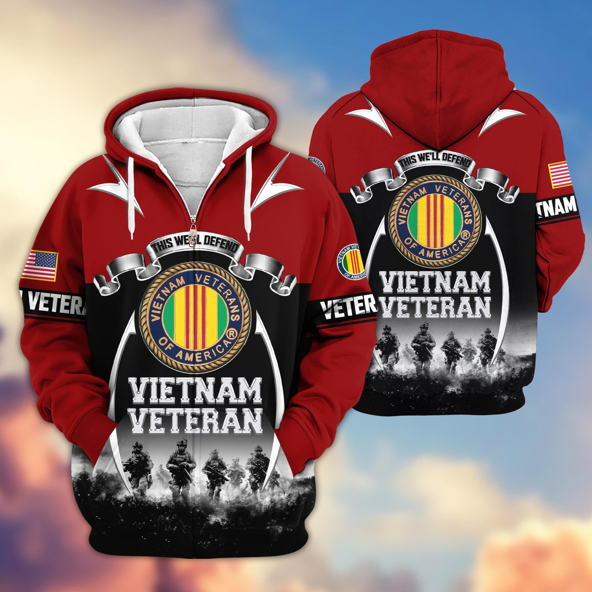 Premium US Veterans Zip Hoodie ATTN150821, Gifts For US Veterans, Gifts On Father's Day, Veterans Day.